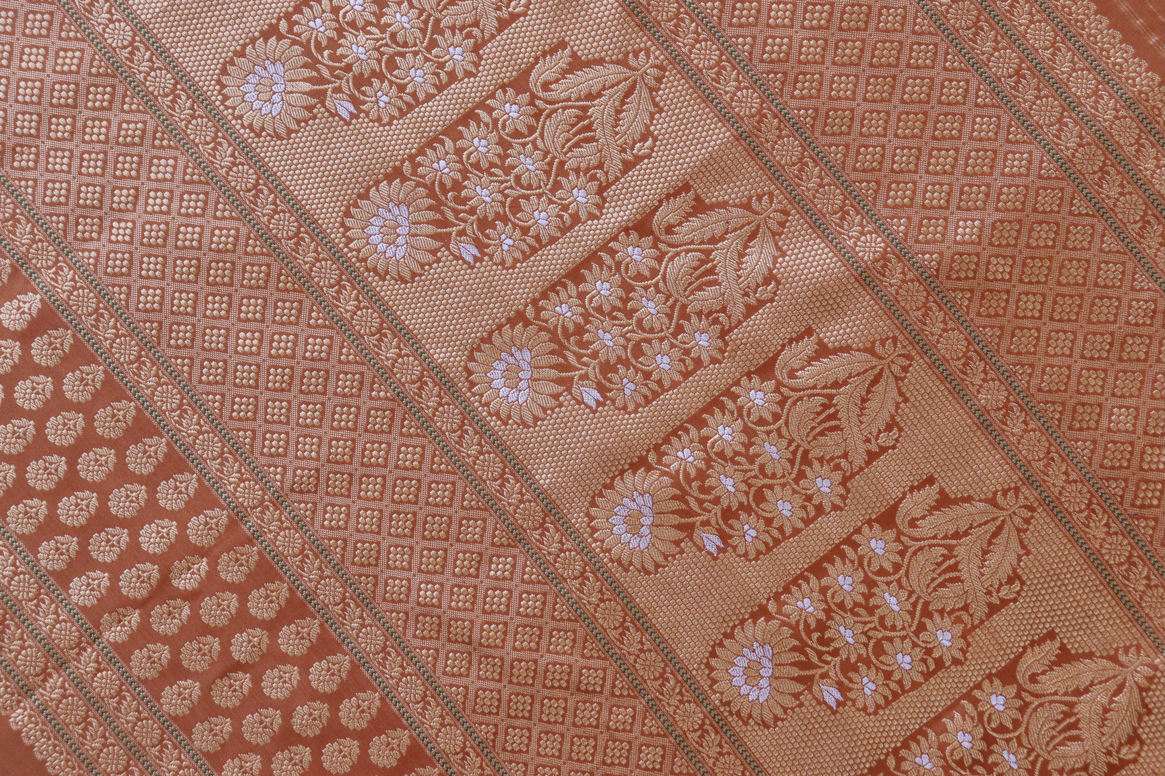 Brown Peacock Motif Pure Silk Handloom Banarasi Saree