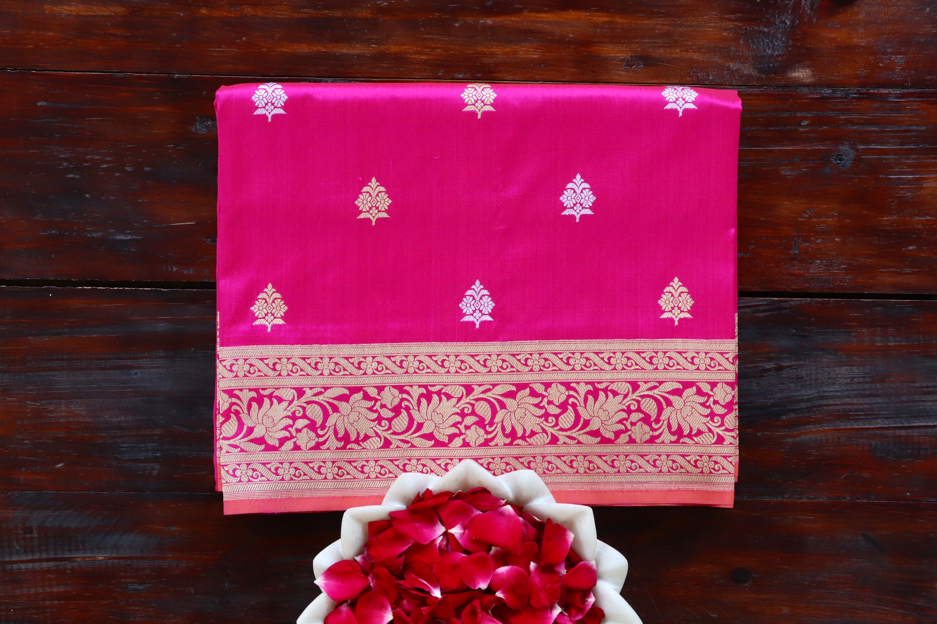 Hot Pink Pure Silk Handloom Banarasi Saree