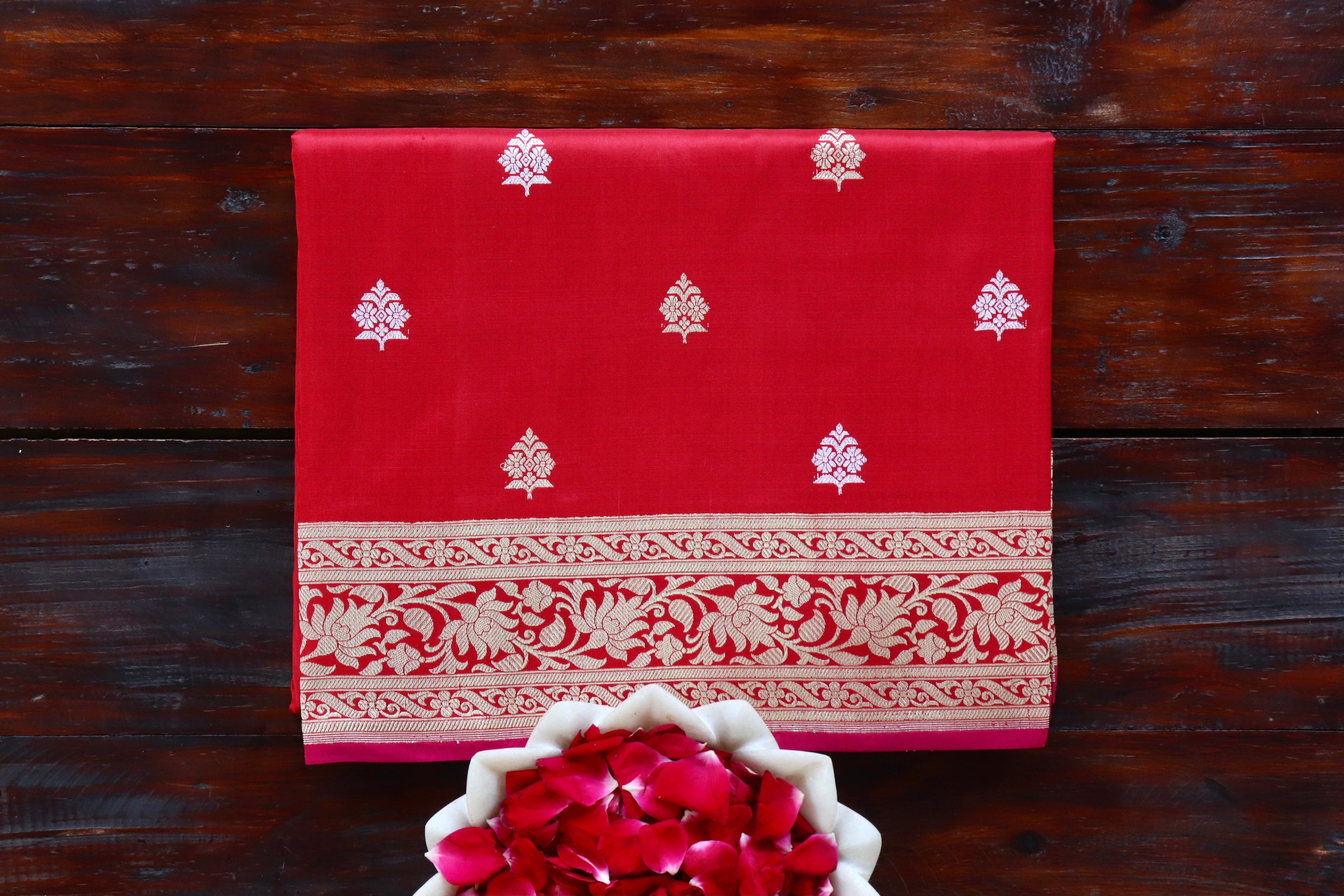 Deep Red Pure Silk Handloom Banarasi Saree