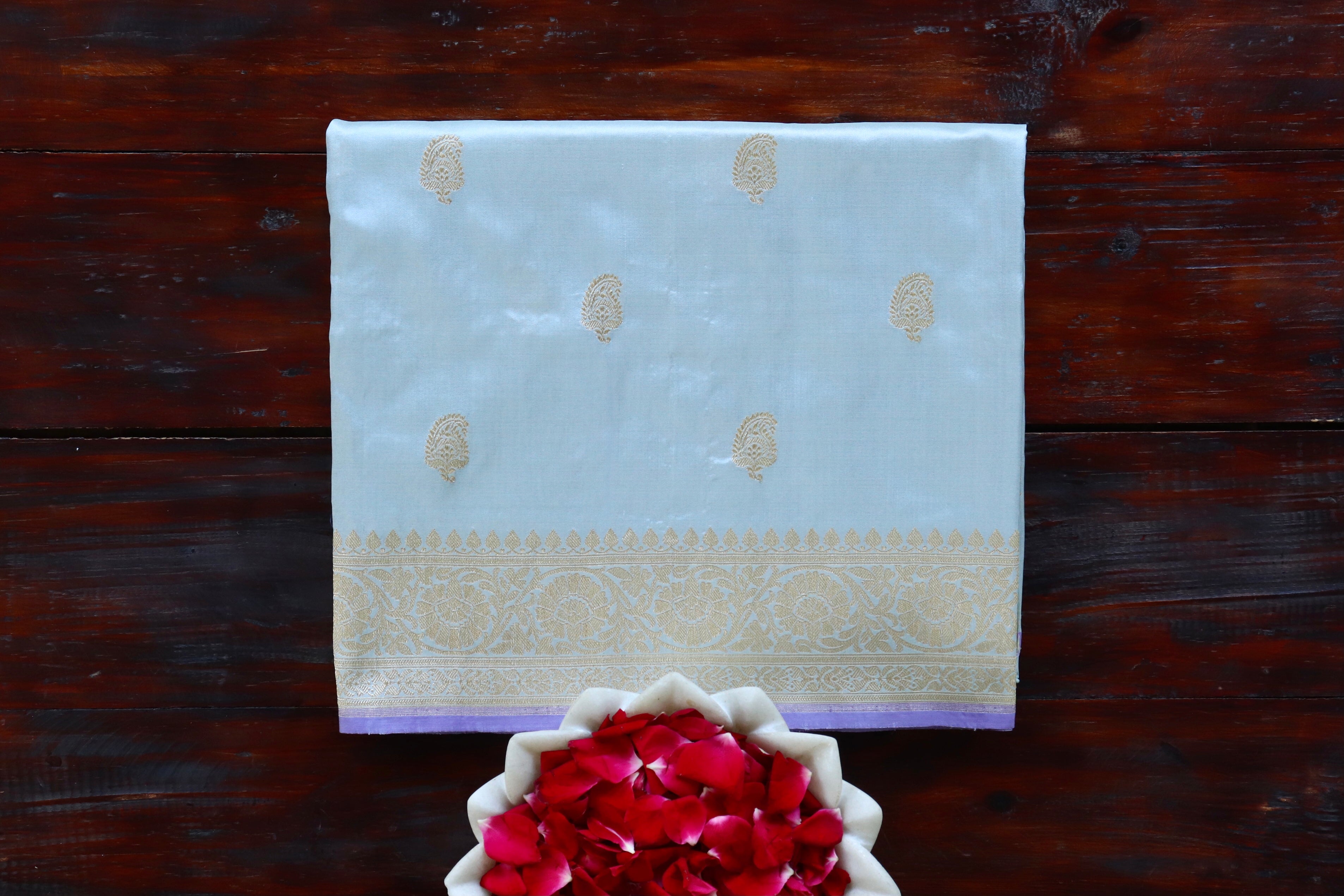 Sky Blue Kairy Pure Silk Handloom Banarasi Saree