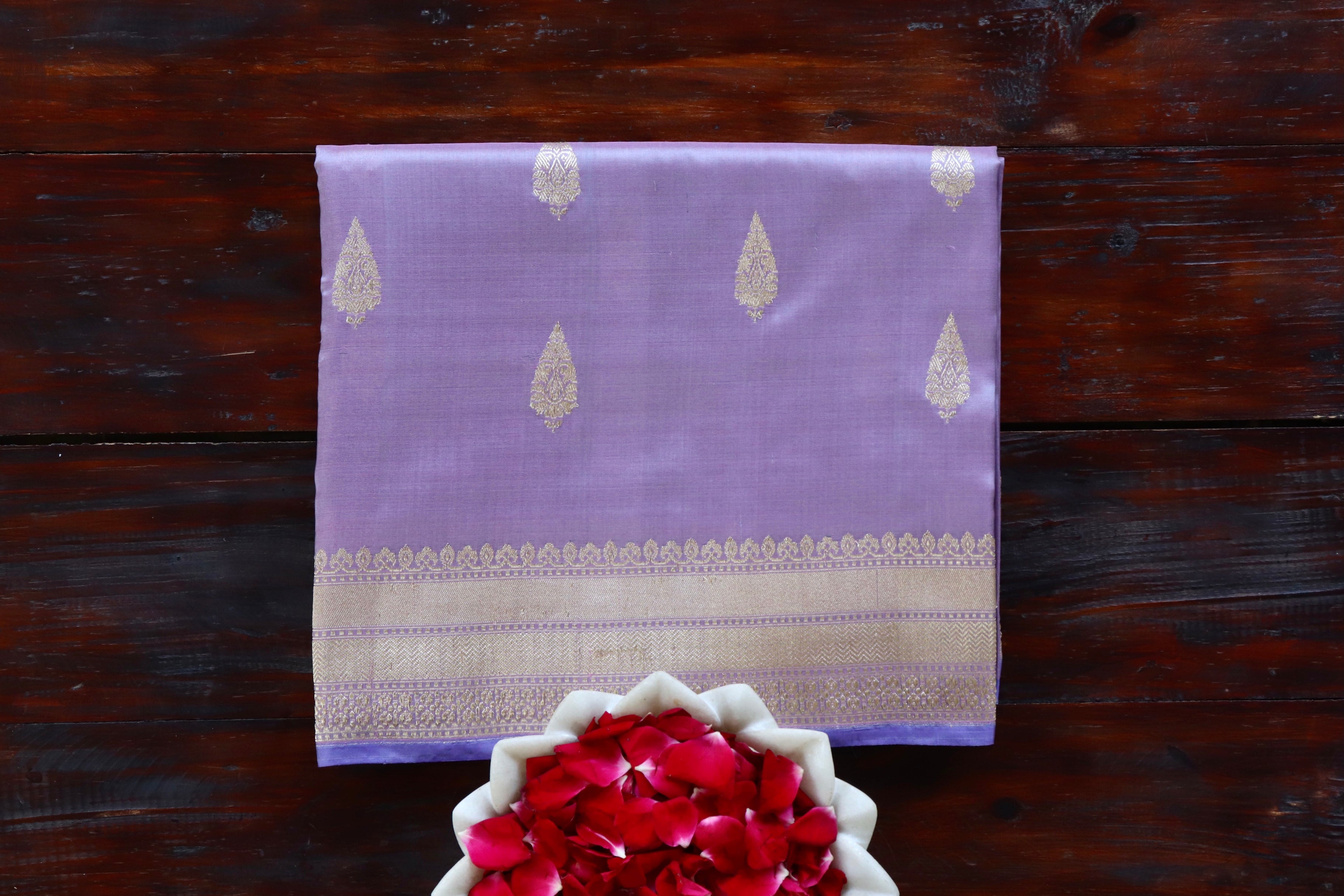 Mauve Kadhua Motif Pure Katan Silk Handloom Saree