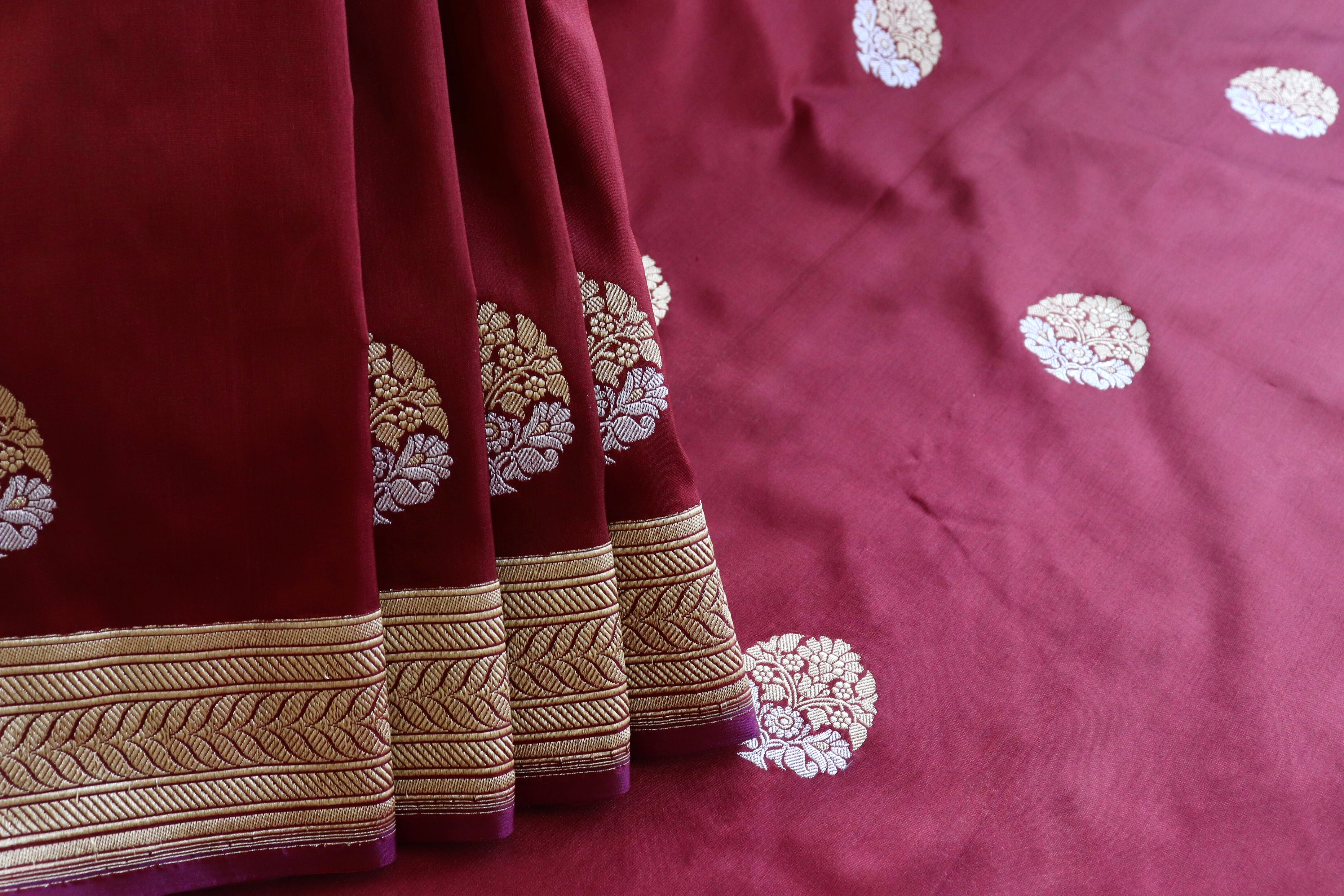 Maroon Sona Rupa Pure Silk Handloom Banarasi Saree