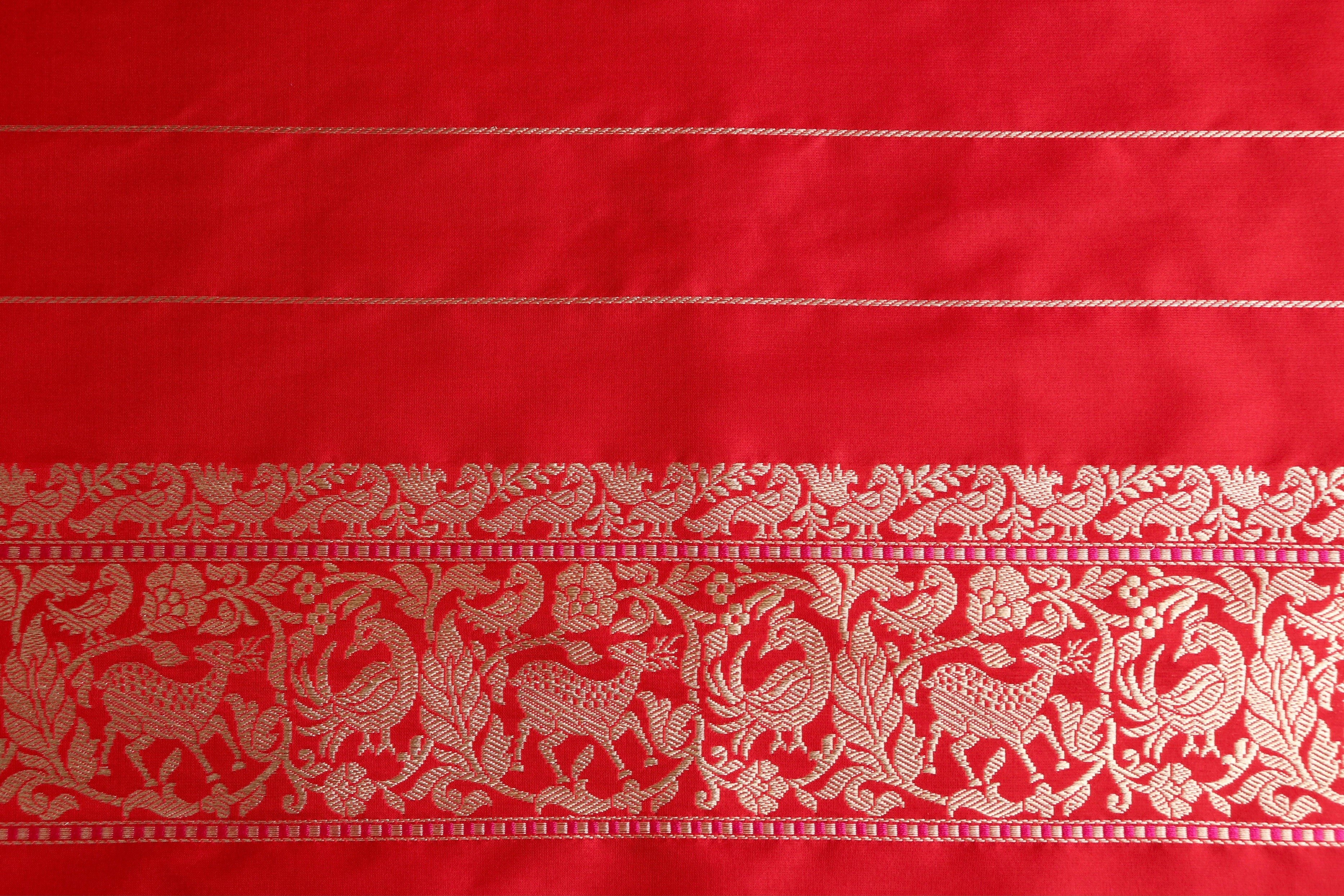 Red Shikargah Pure Silk Handloom Banarasi Saree