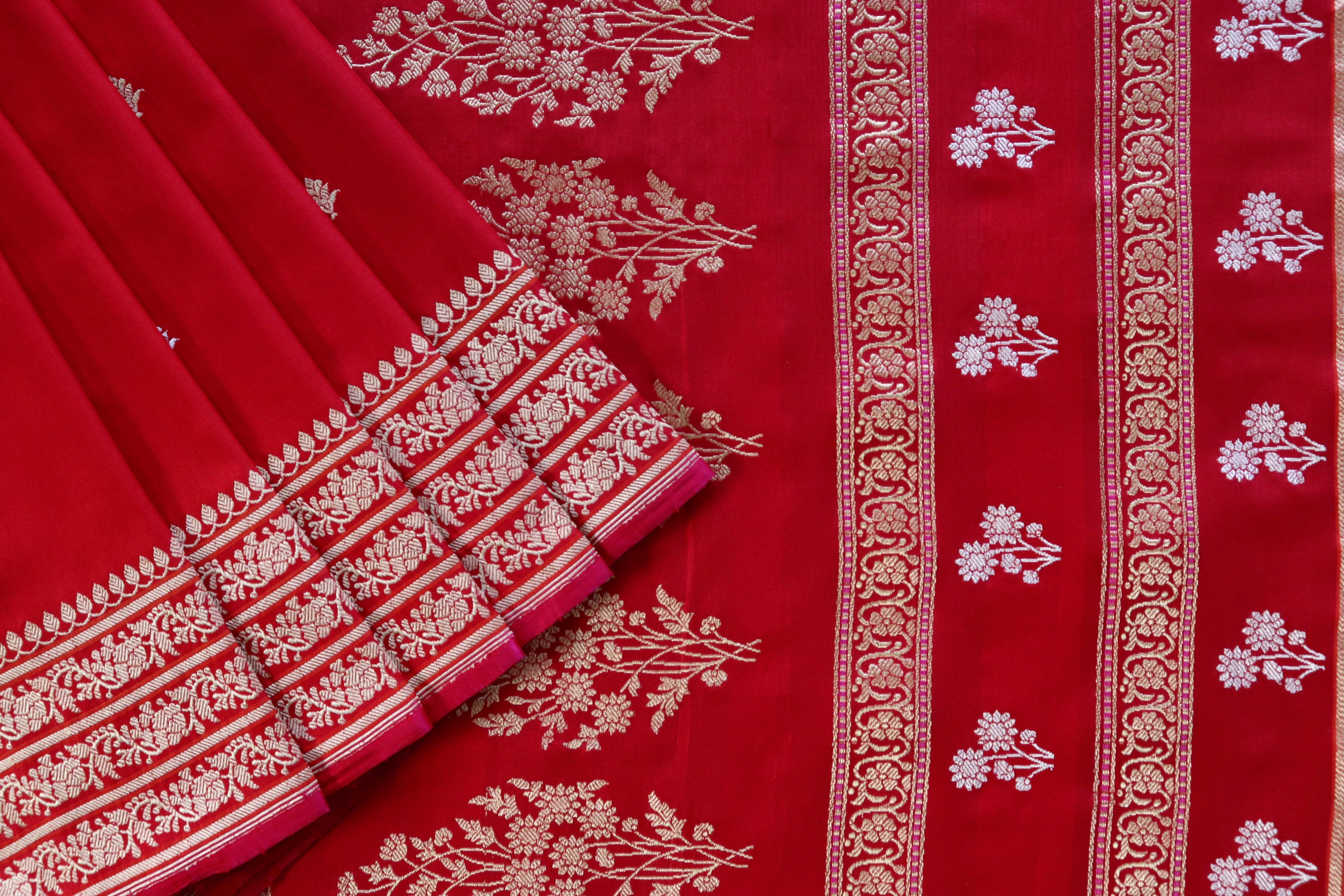 Deep Red Kadhua Motif Pure Silk Handloom Banarasi Saree