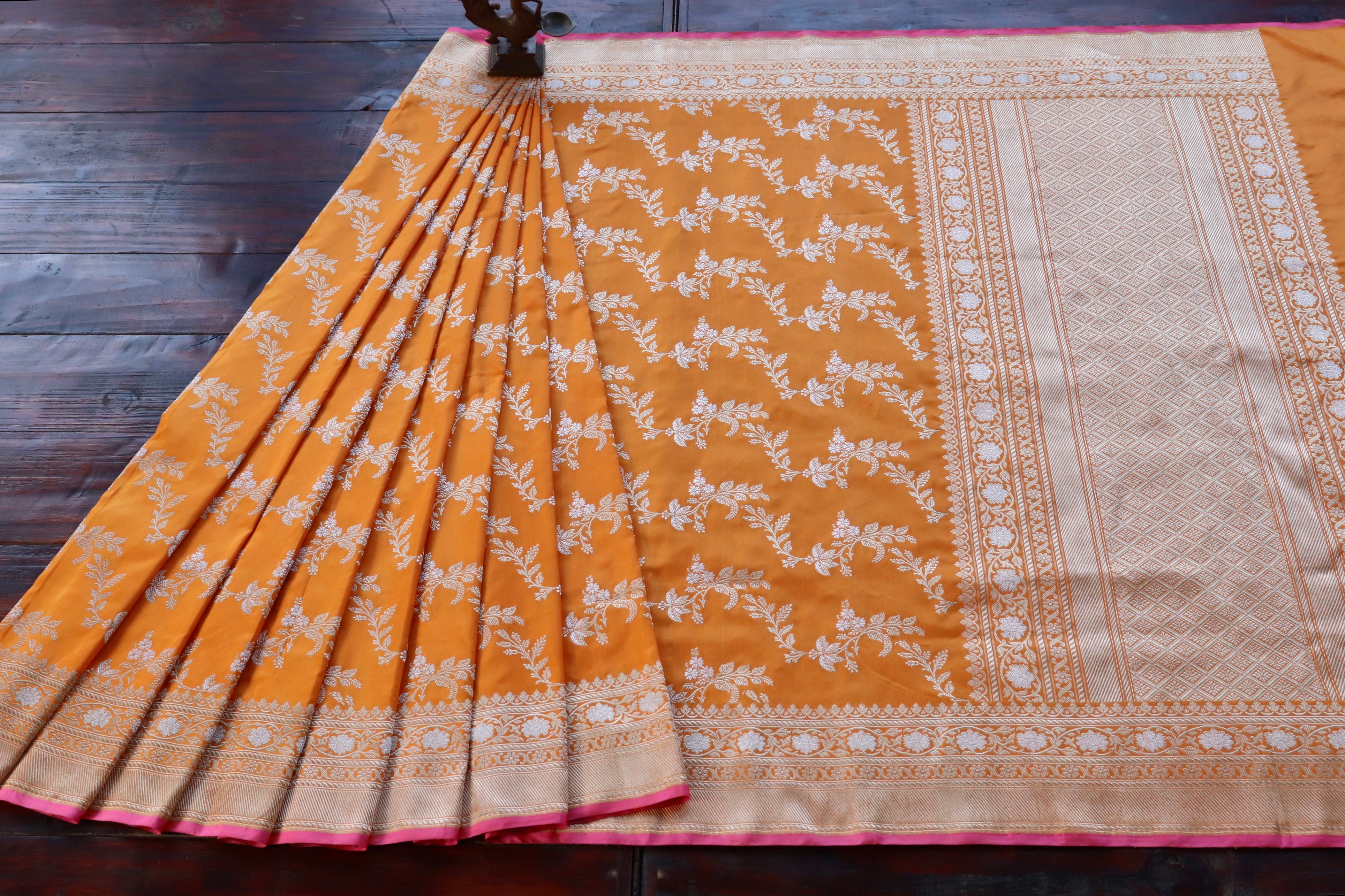 Orange Kadhua Phool Jangla Katan Silk Saree