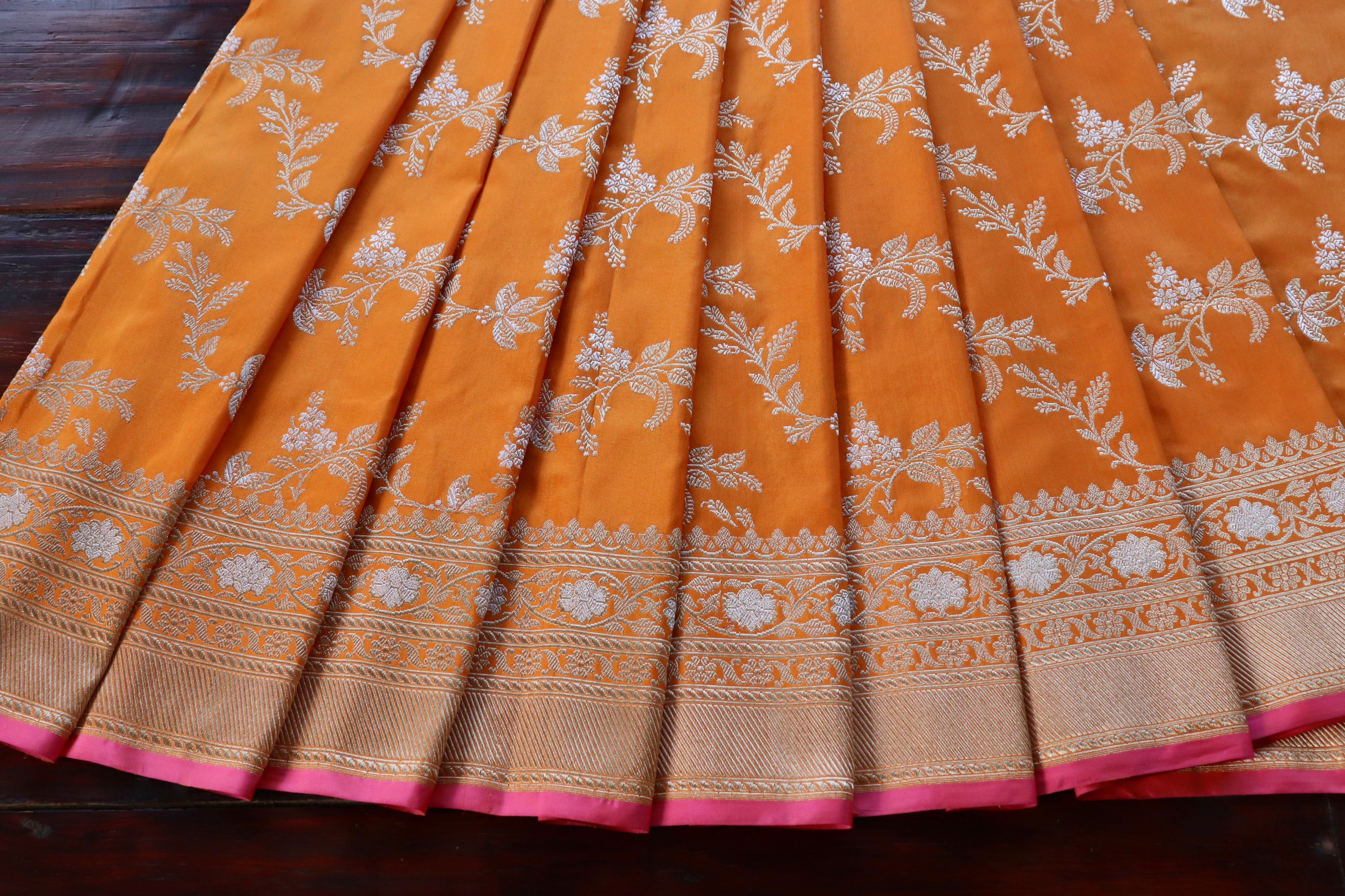 Orange Kadhua Phool Jangla Katan Silk Saree