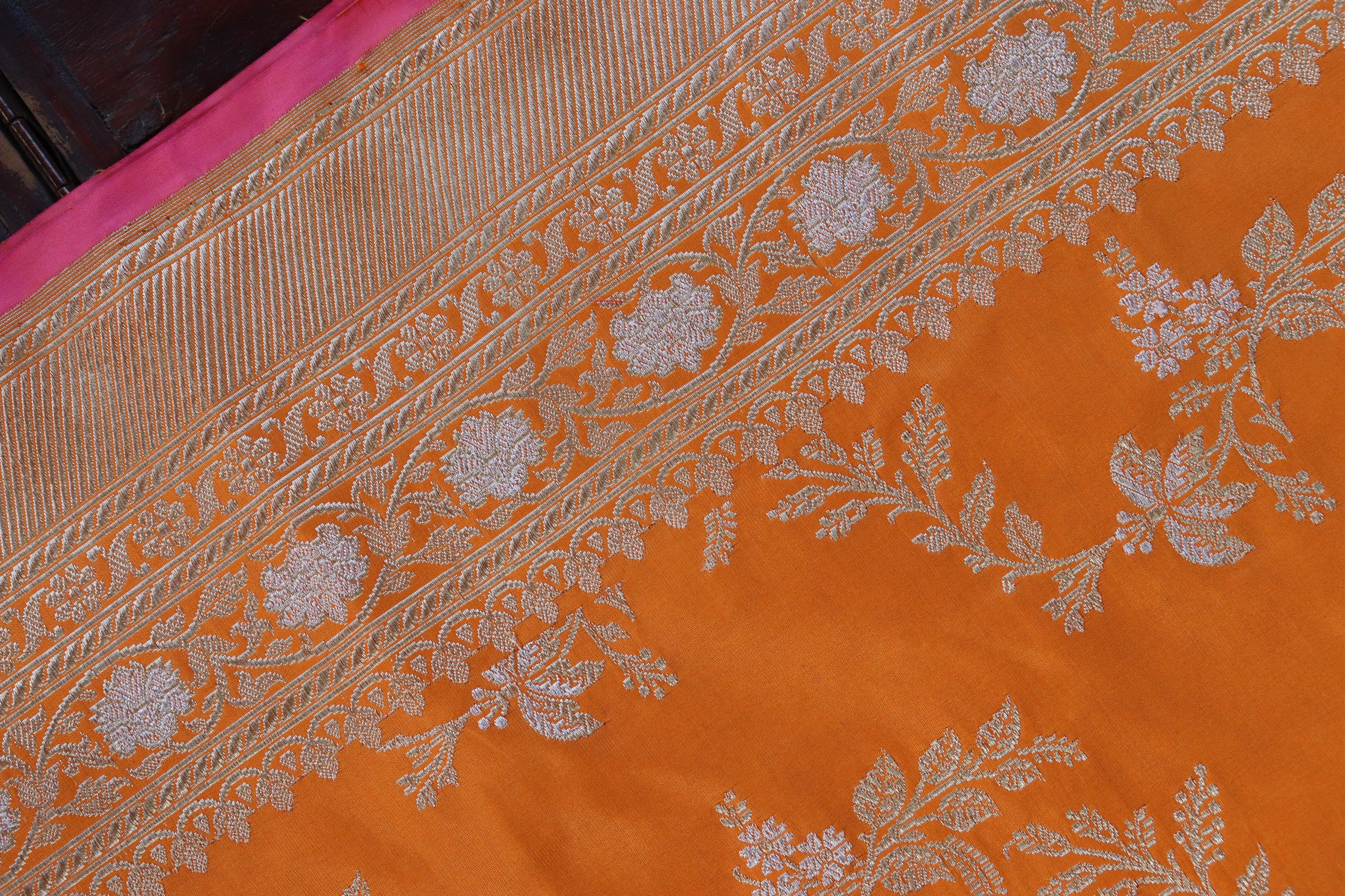 Orange Kadhua Phool Jangla Katan Silk Saree