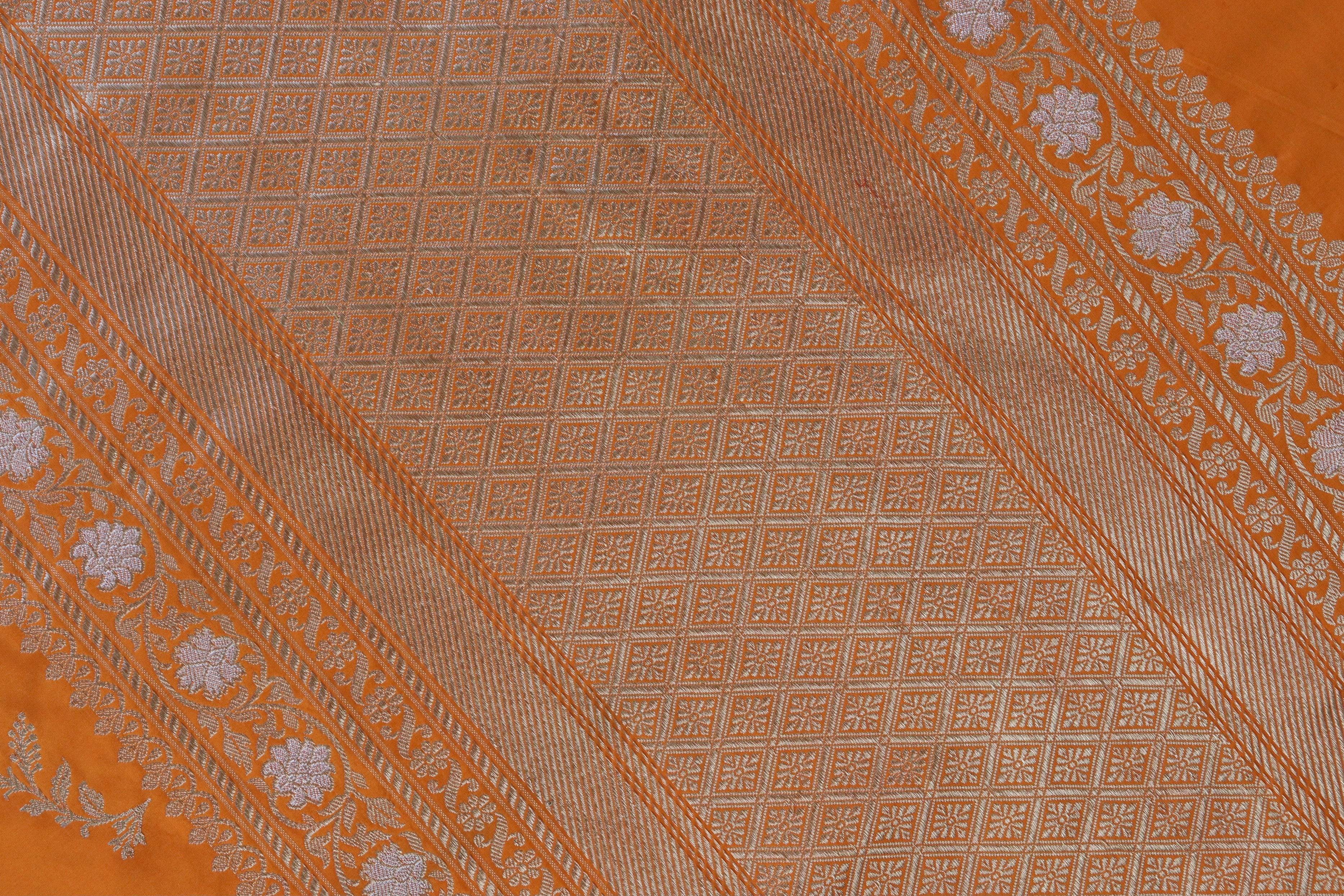 Orange Kadhua Phool Jangla Katan Silk Saree