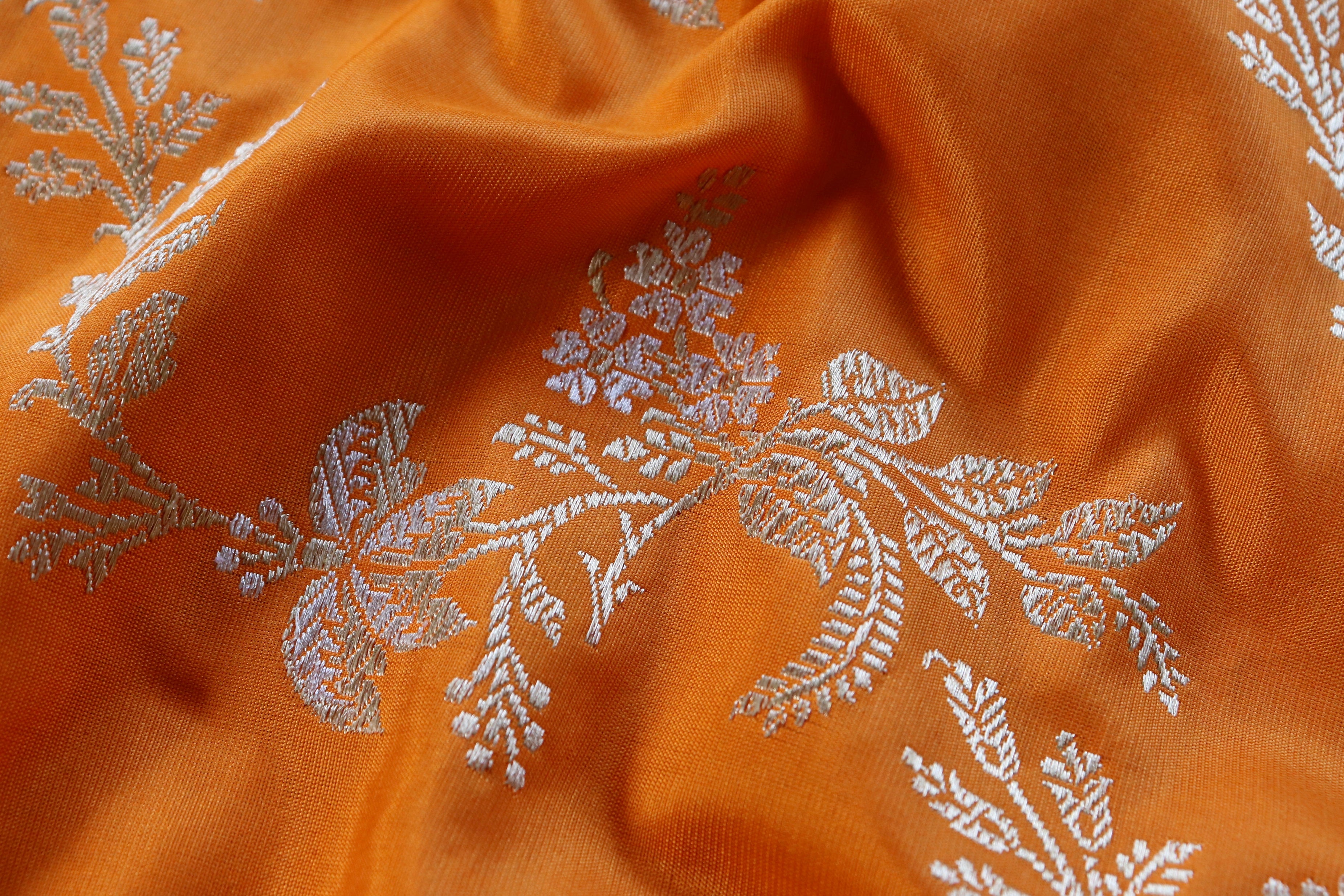 Orange Kadhua Phool Jangla Katan Silk Saree