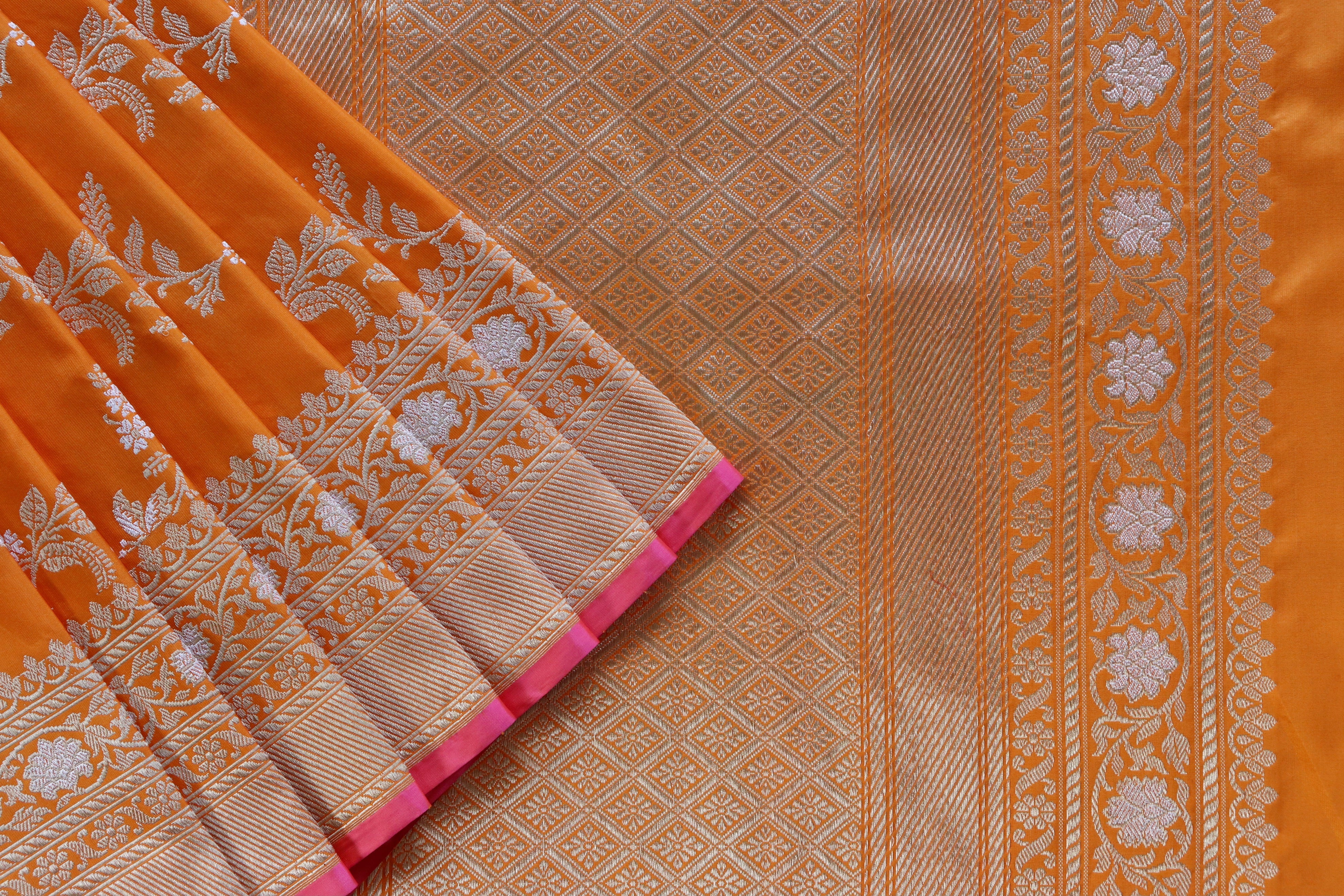 Orange Kadhua Phool Jangla Katan Silk Saree