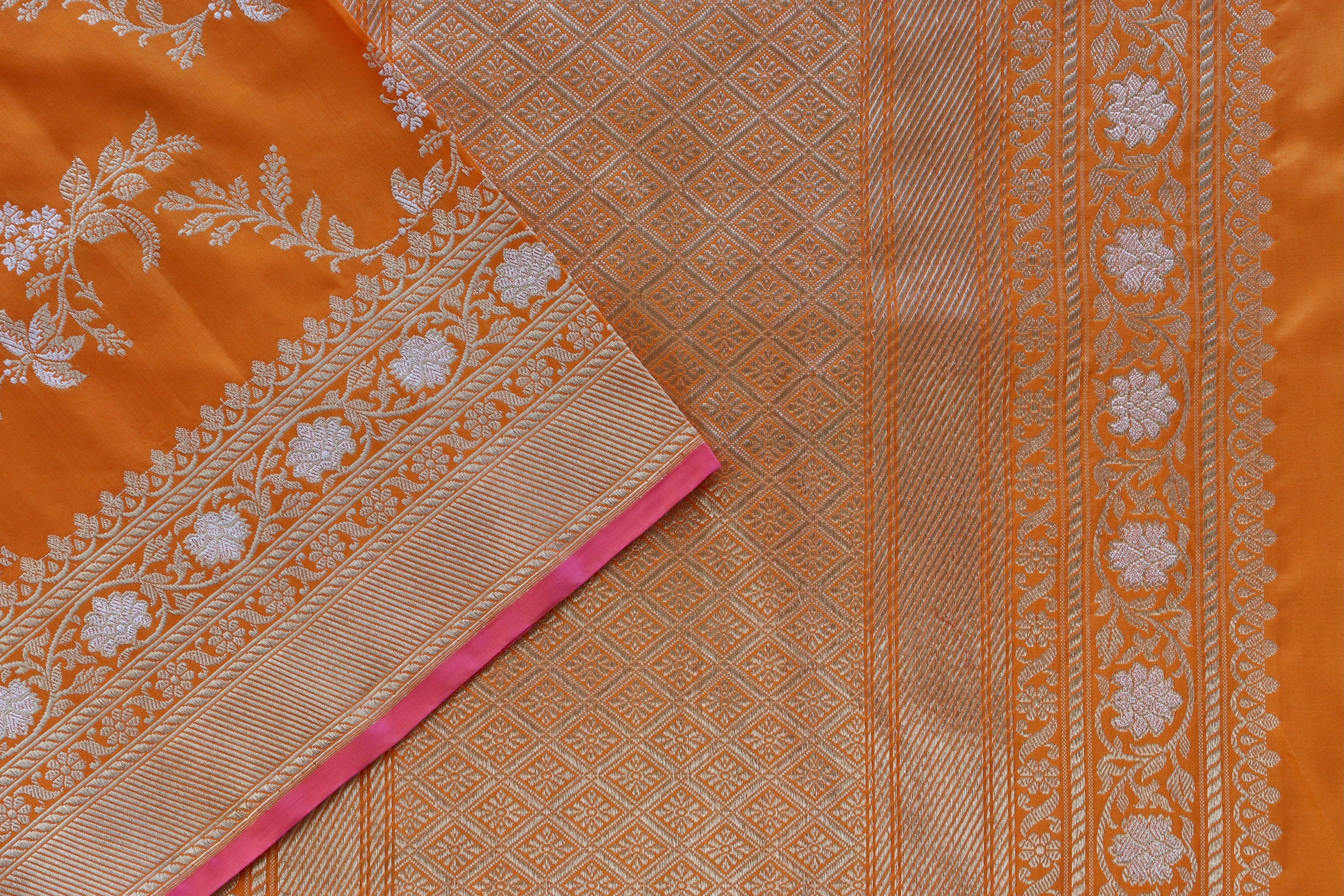 Orange Kadhua Phool Jangla Katan Silk Saree