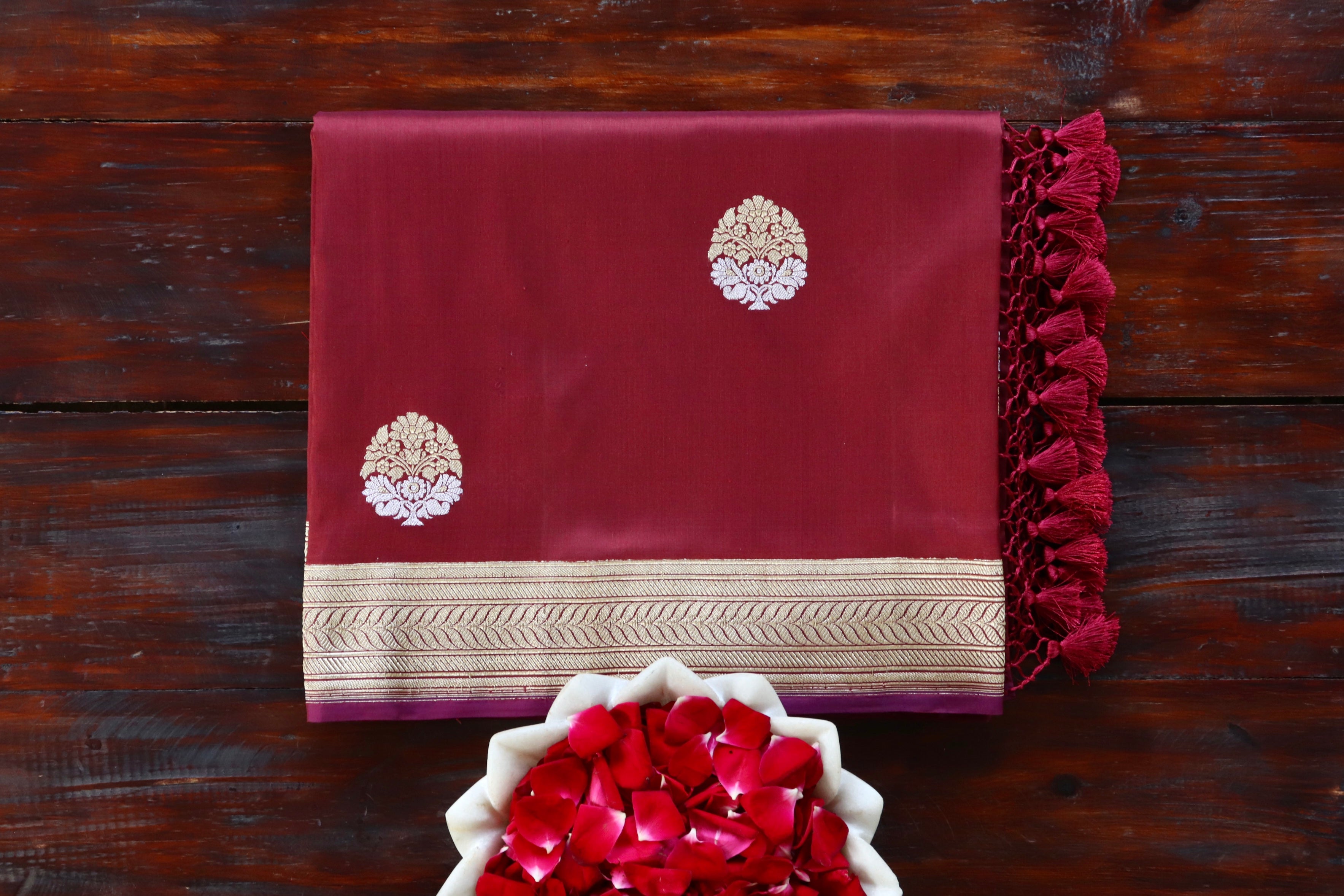 Maroon Sona Rupa Pure Silk Handloom Banarasi Saree