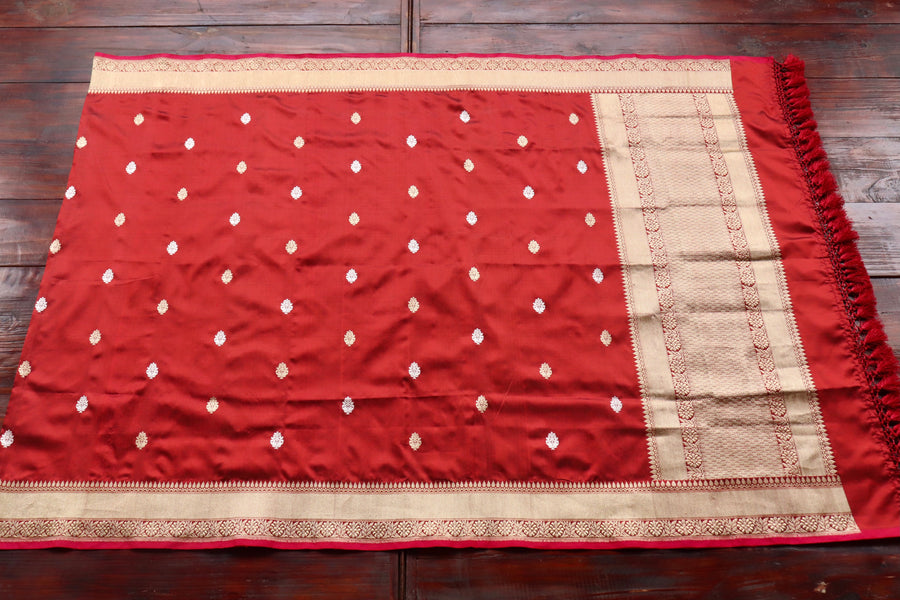 Maroon Motif Pure Silk Banarasi Dupatta | Stuti Weaves