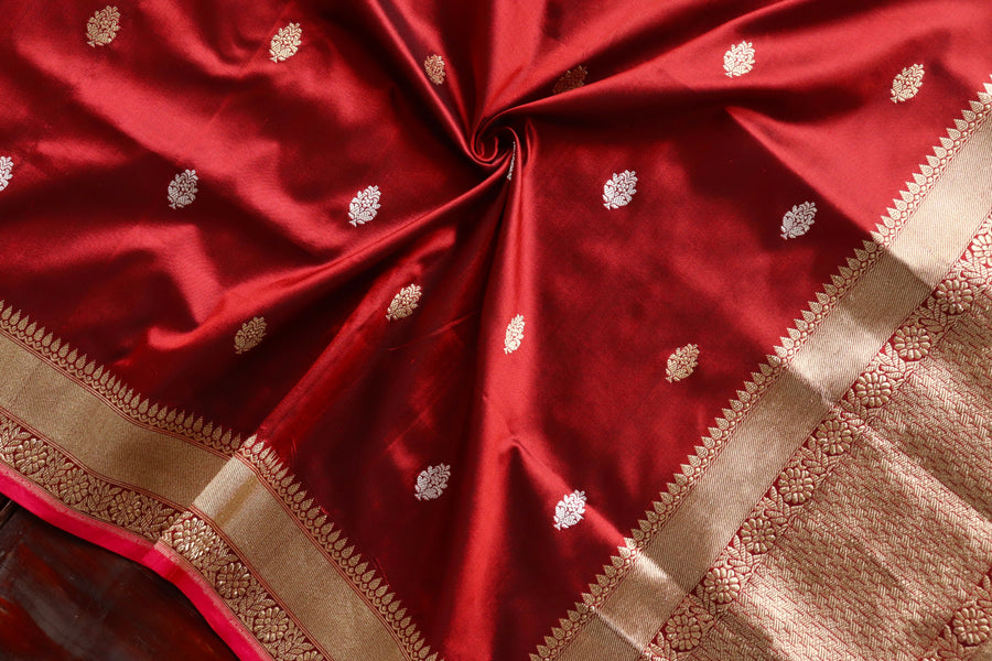 Maroon Motif Pure Silk Banarasi Dupatta | Stuti Weaves
