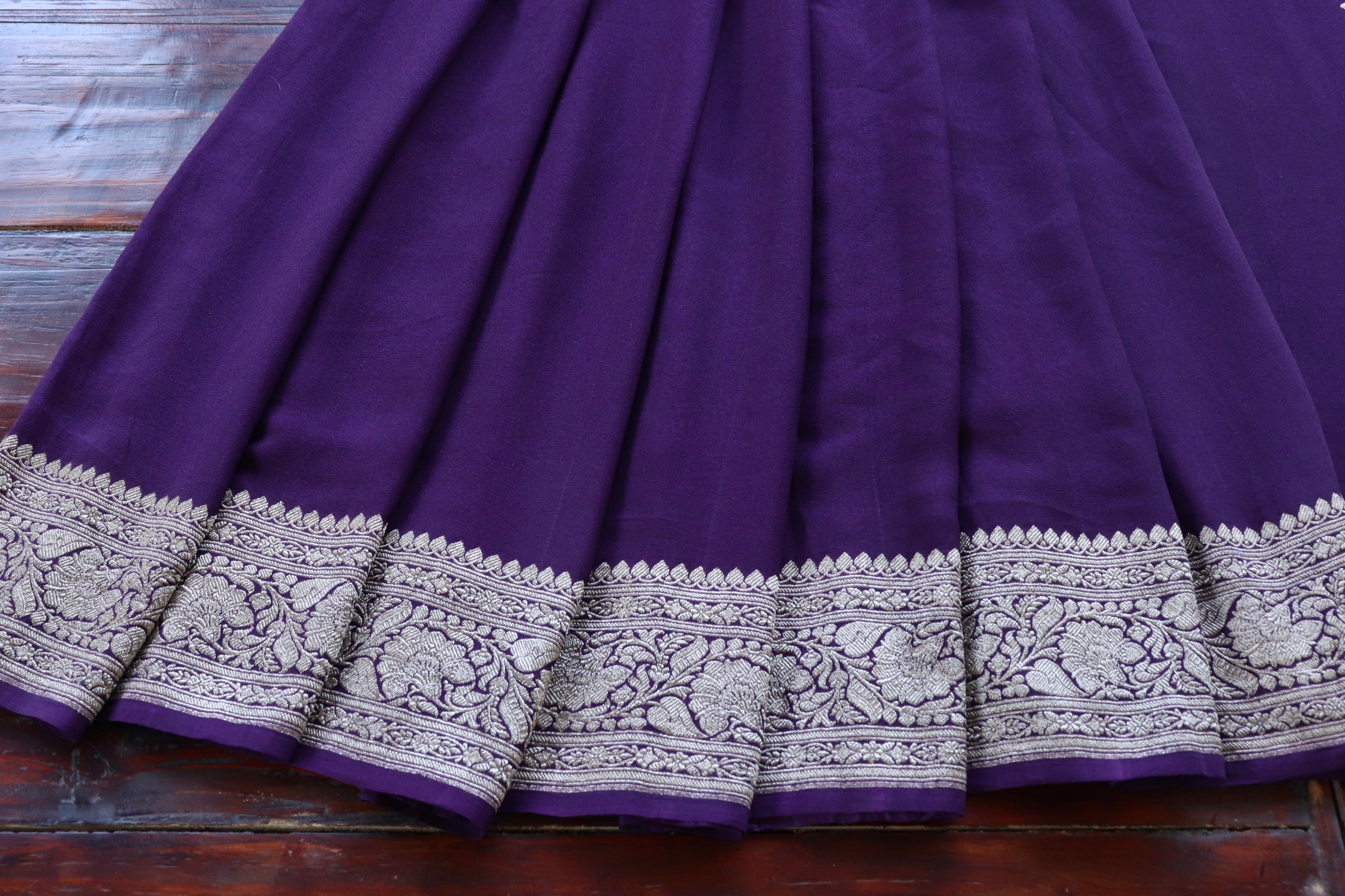 Purple Kadhua Georgette Banarasi Handloom Saree