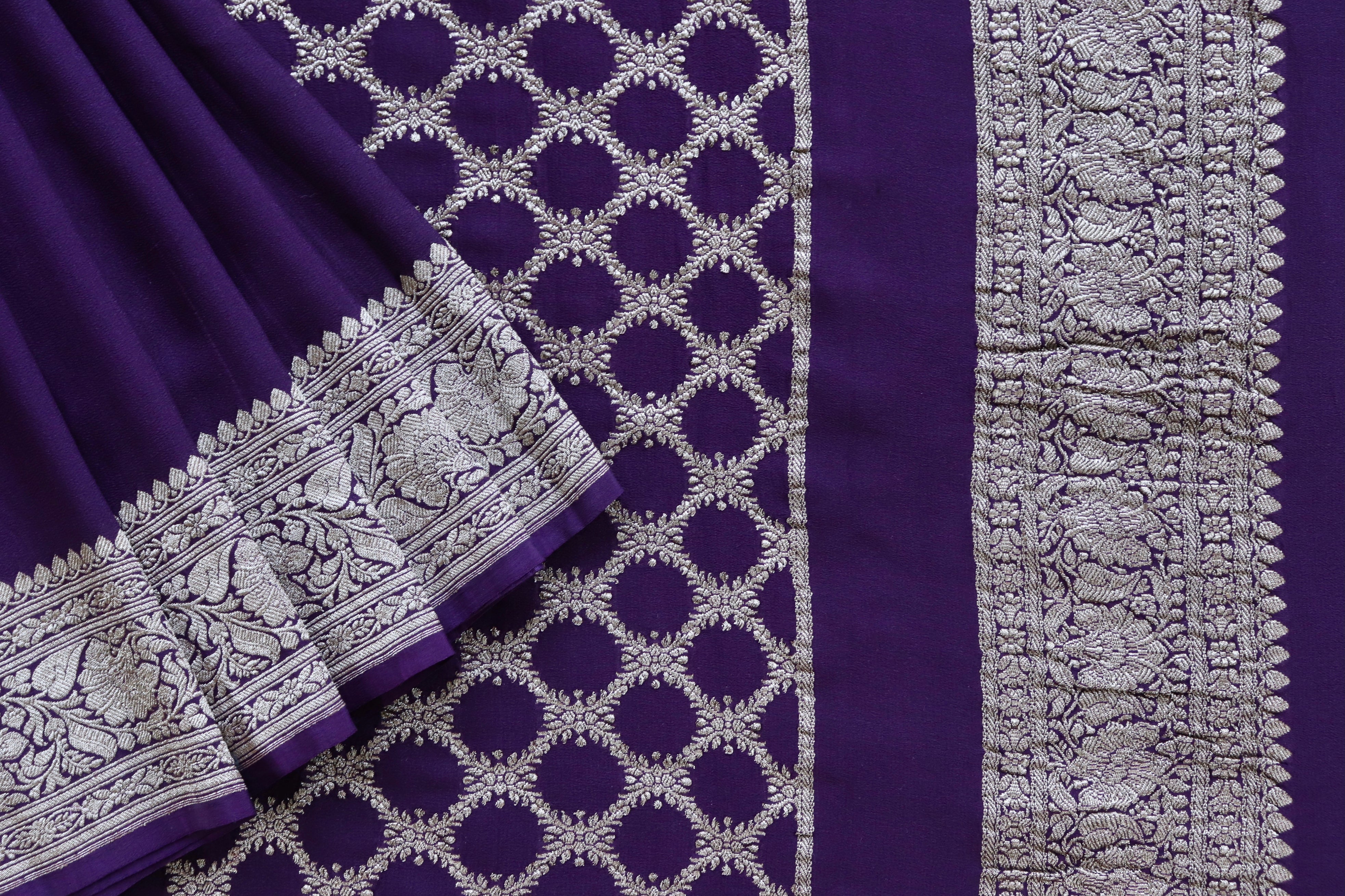 Purple Kadhua Georgette Banarasi Handloom Saree