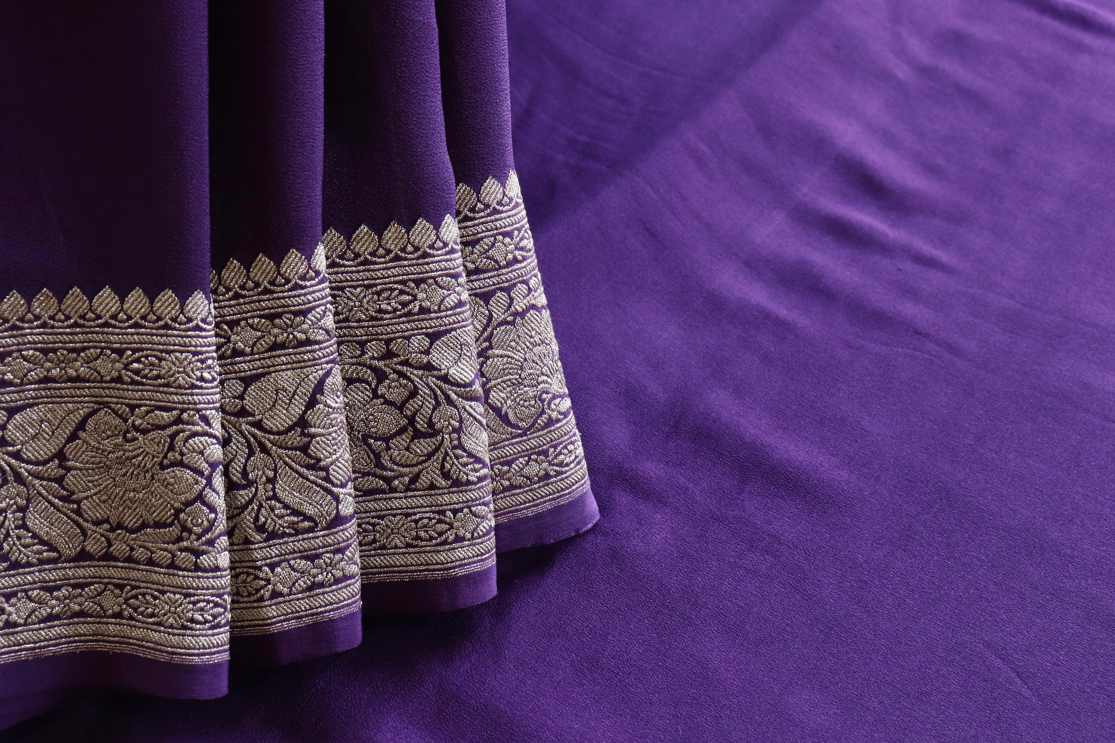 Purple Kadhua Georgette Banarasi Handloom Saree