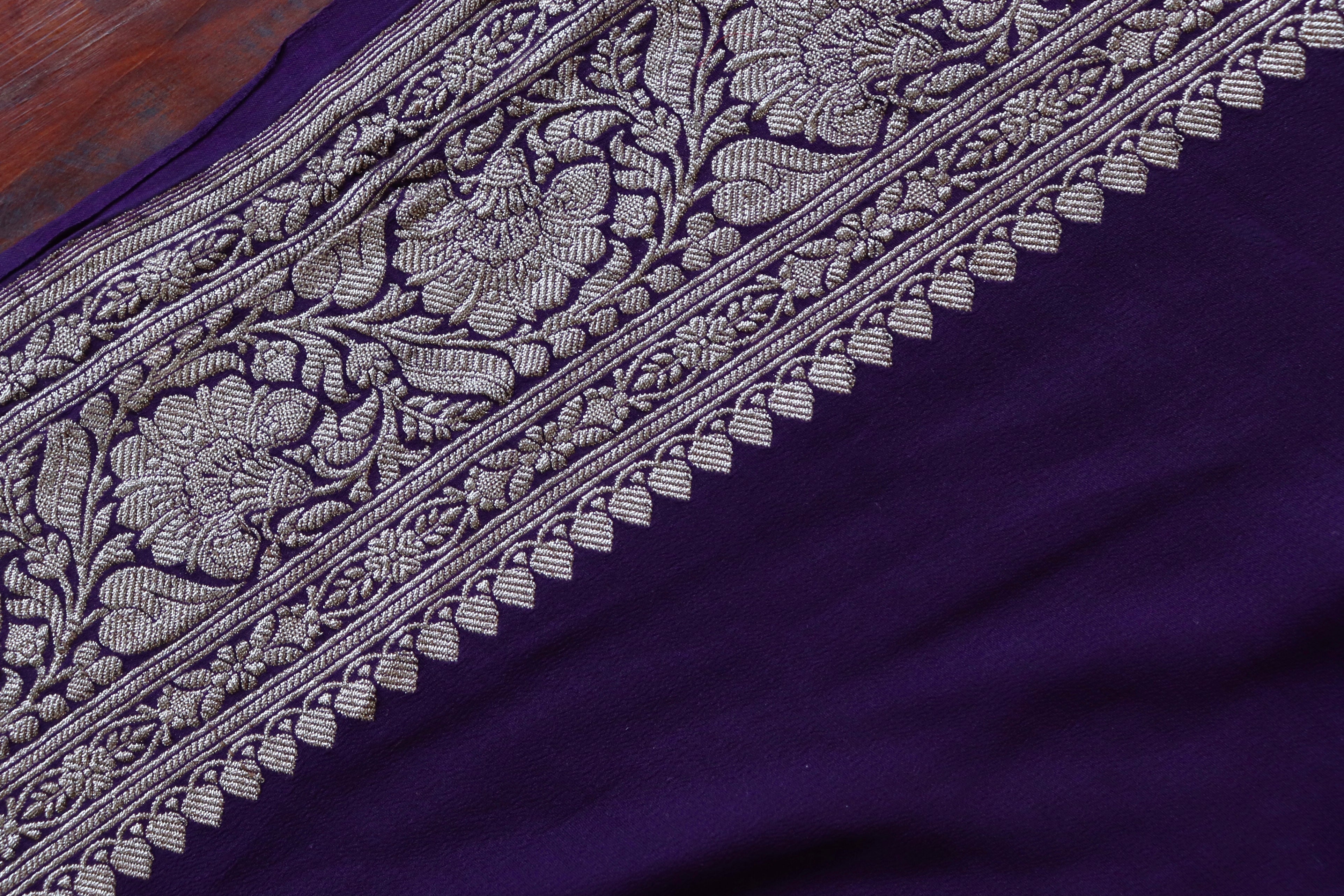 Purple Kadhua Georgette Banarasi Handloom Saree