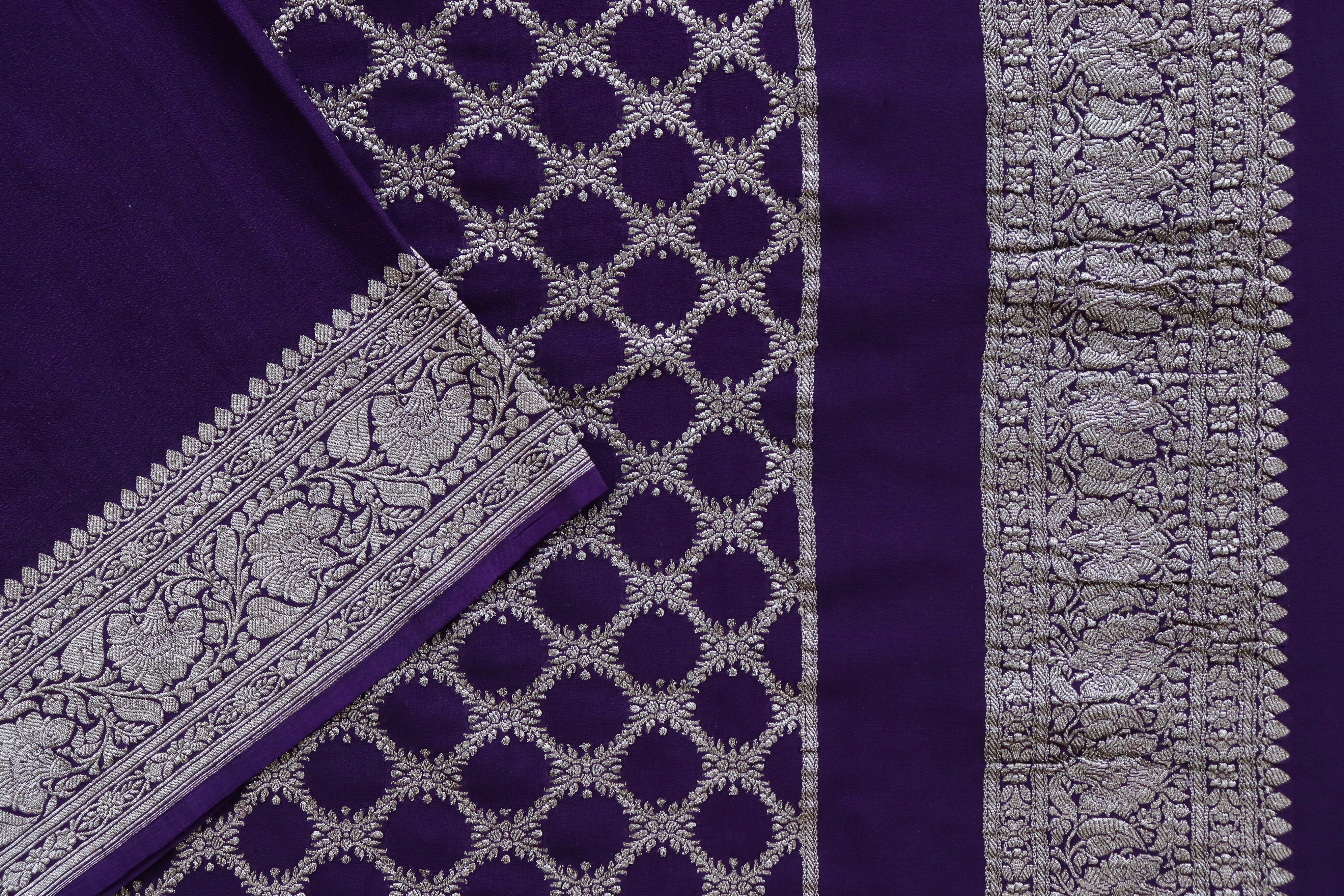 Purple Kadhua Georgette Banarasi Handloom Saree