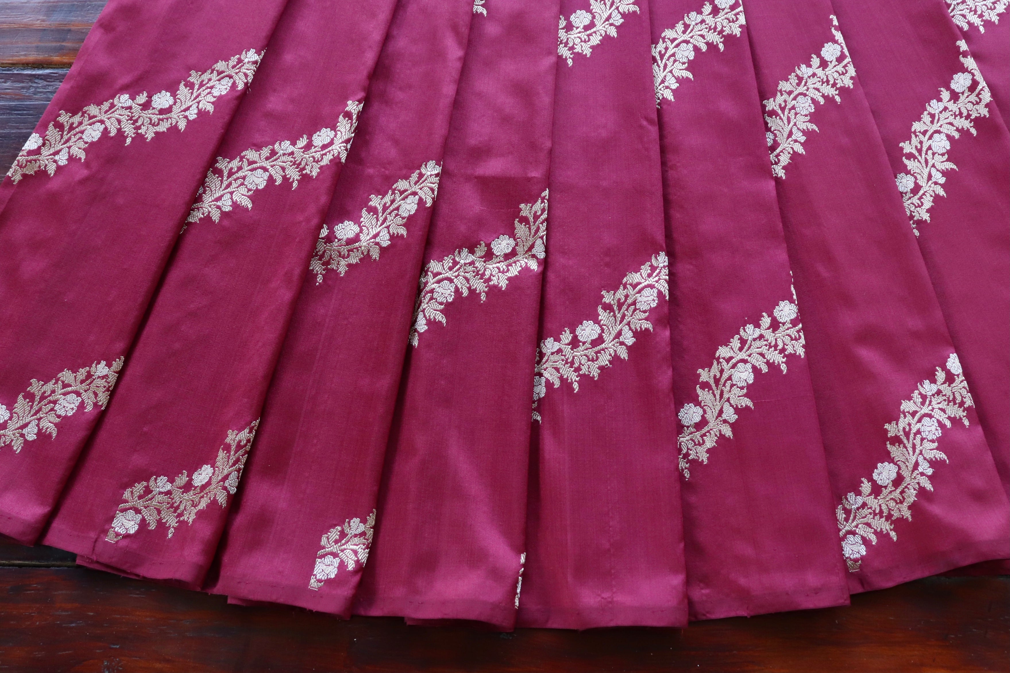 Burgundy Aada Jangla Pure Kora Silk Banarasi Saree