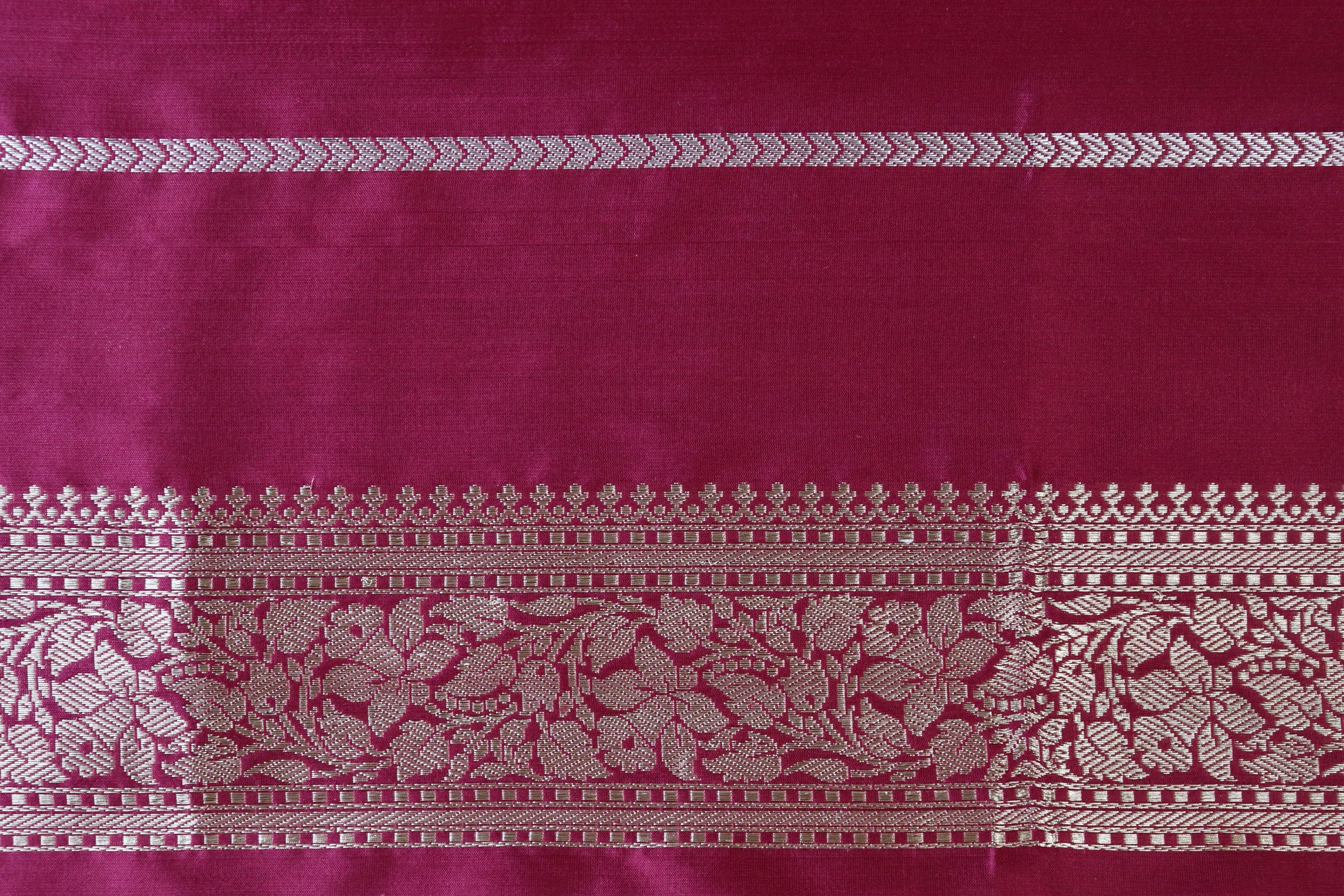 Burgundy Aada Jangla Pure Kora Silk Banarasi Saree