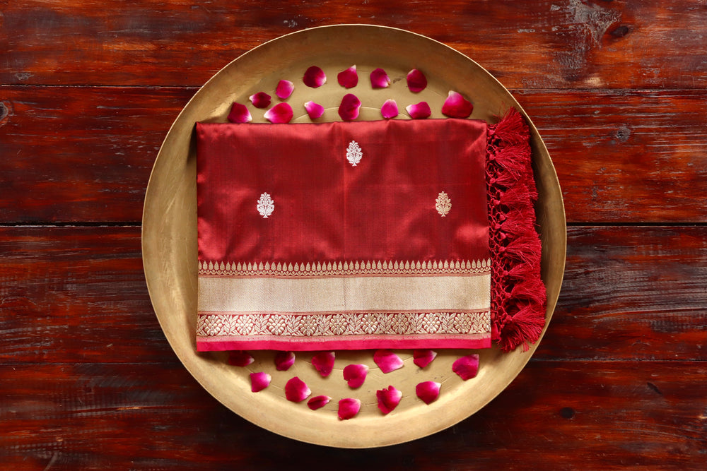 Maroon Motif Pure Silk Banarasi Dupatta | Stuti Weaves