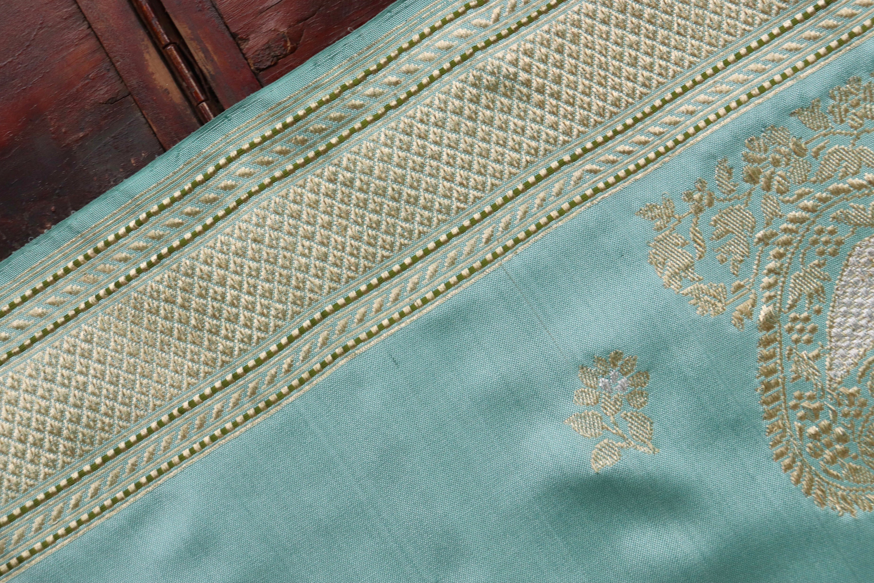 Sky Blue Kadhua Motif Pure Silk Handloom Banarasi Saree