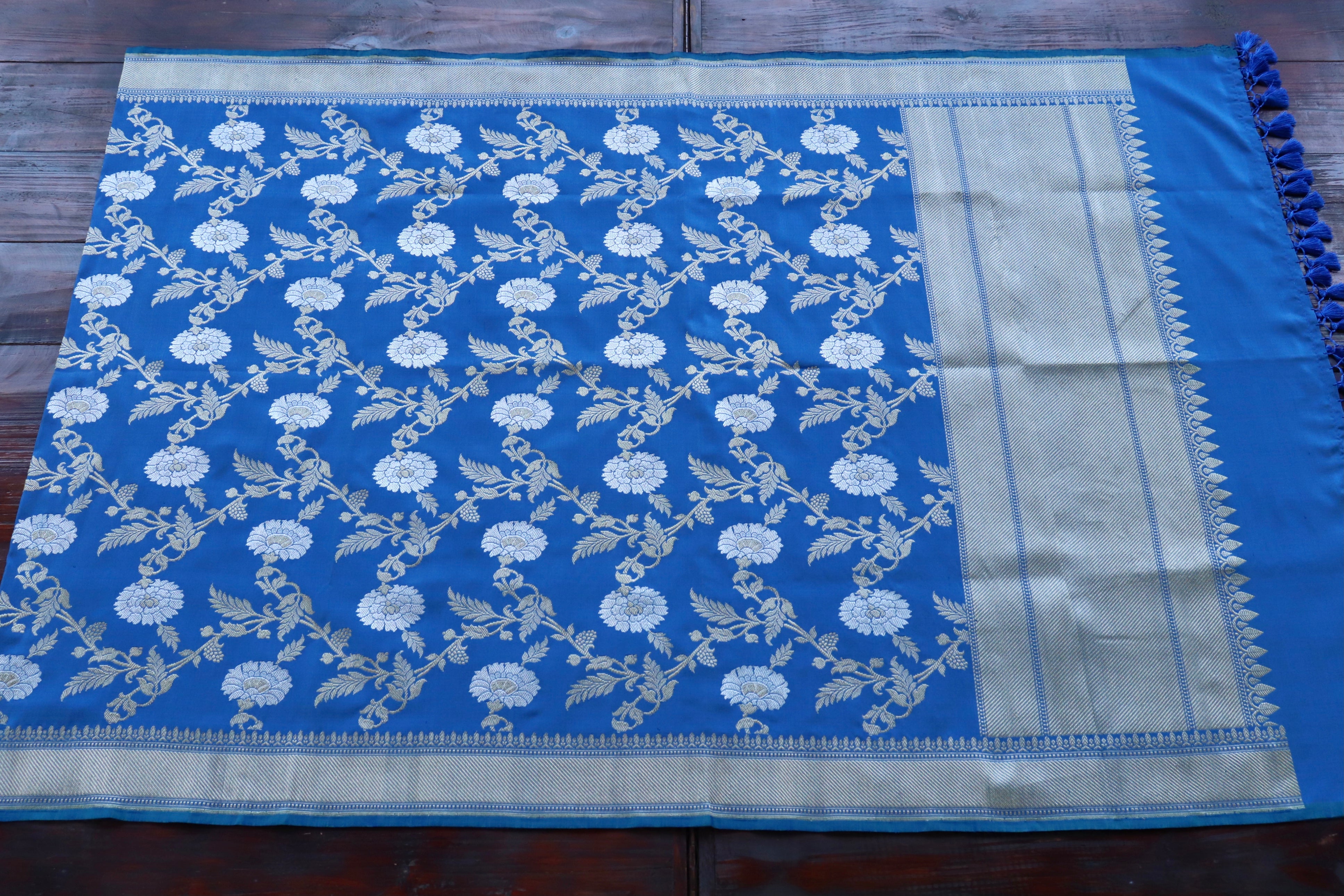 Blue Jangla Pure Silk Handloom Banarasi Dupatta