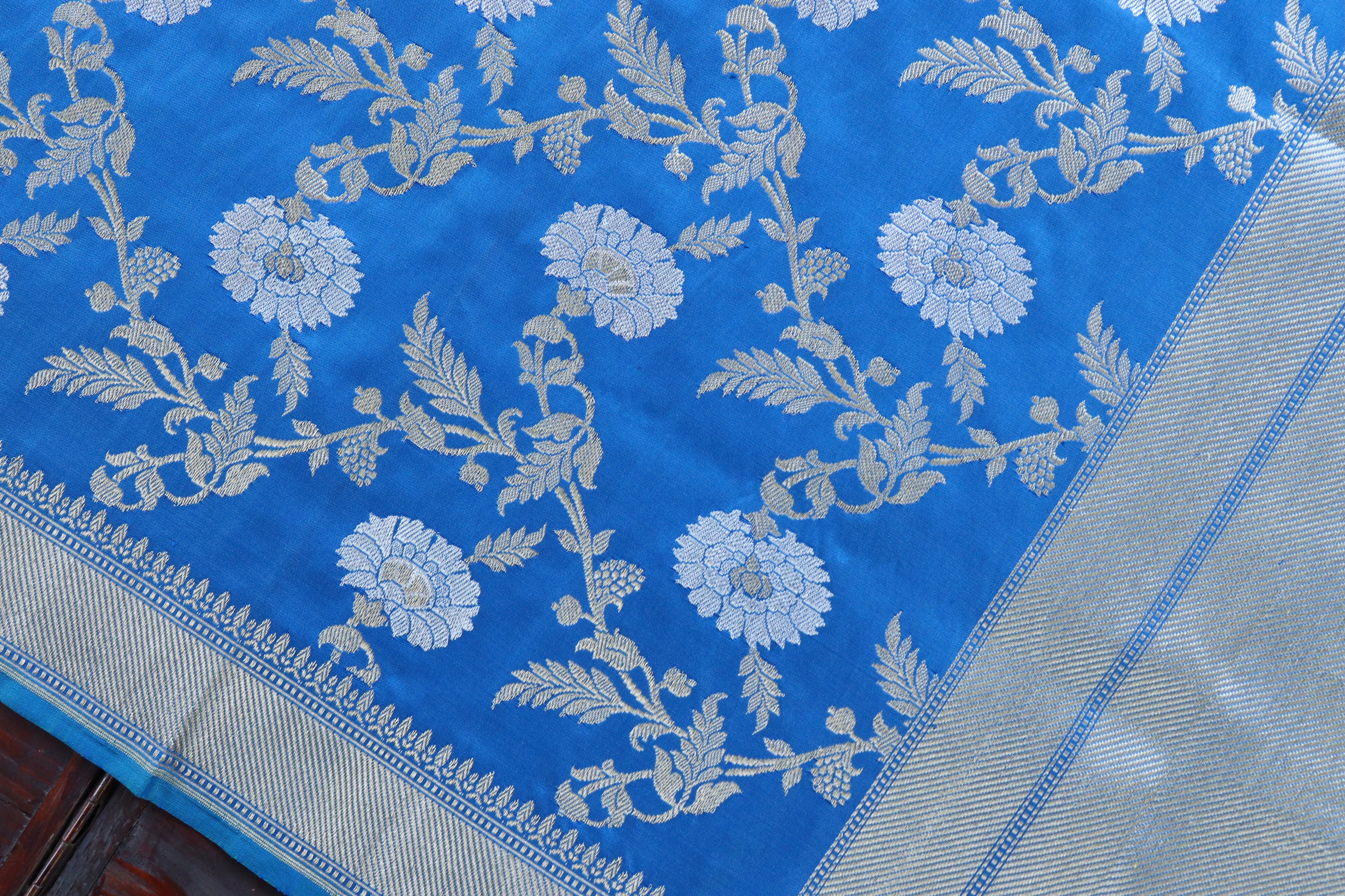 Blue Jangla Pure Silk Handloom Banarasi Dupatta