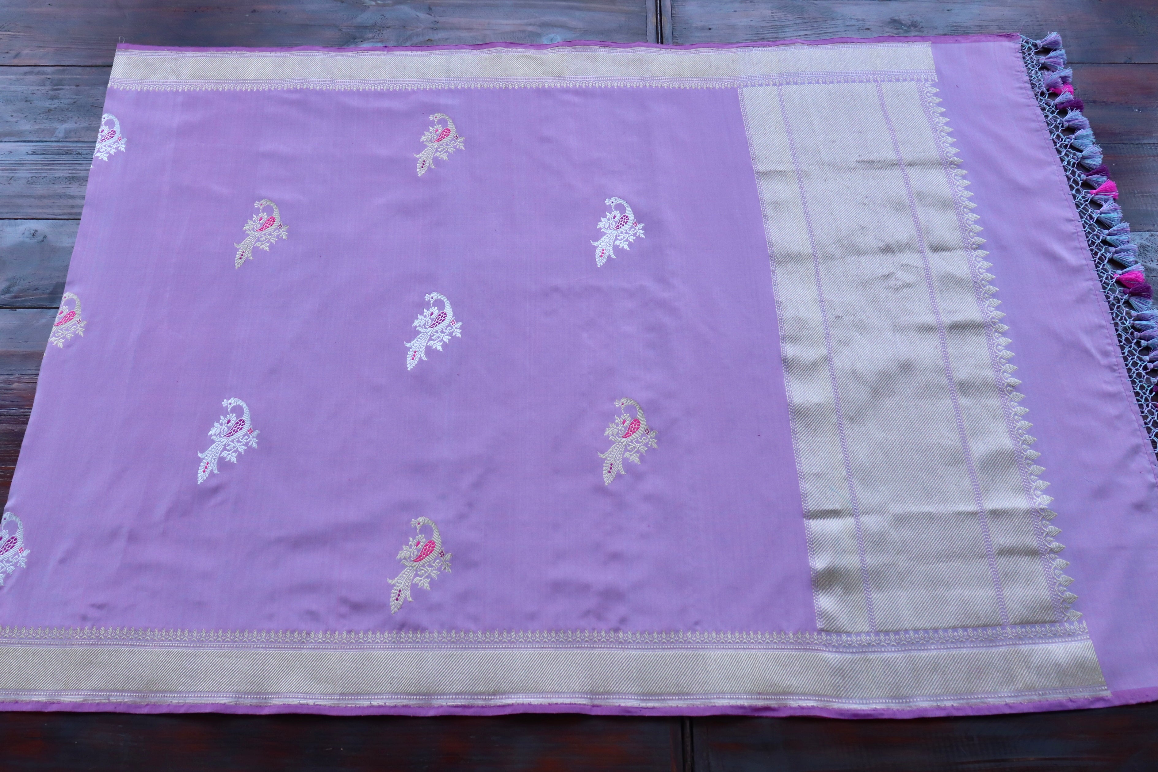 Lilac Bird Motif Pure Silk Handloom Banarasi Dupatta