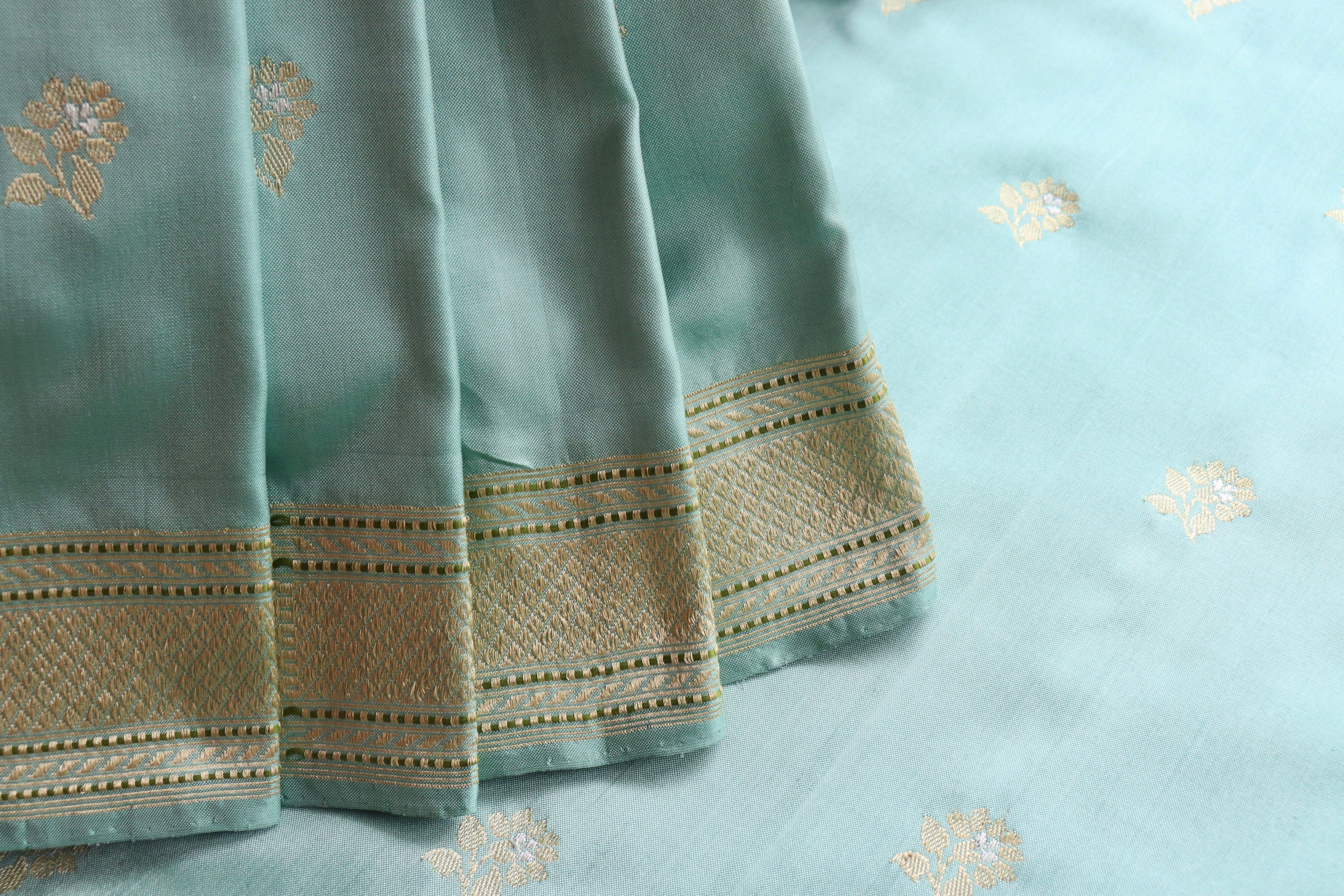 Sky Blue Kadhua Motif Pure Silk Handloom Banarasi Saree