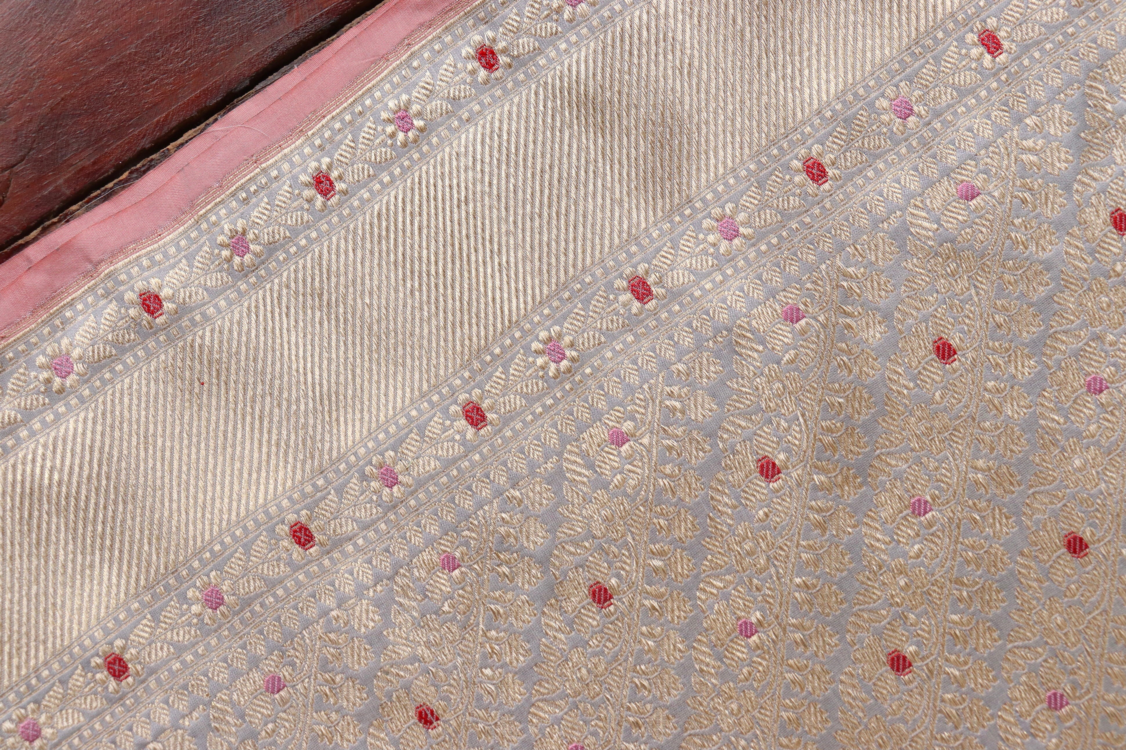 Grey Meenadar Adda Tanchoi Pure Silk Handloom Banarasi Saree