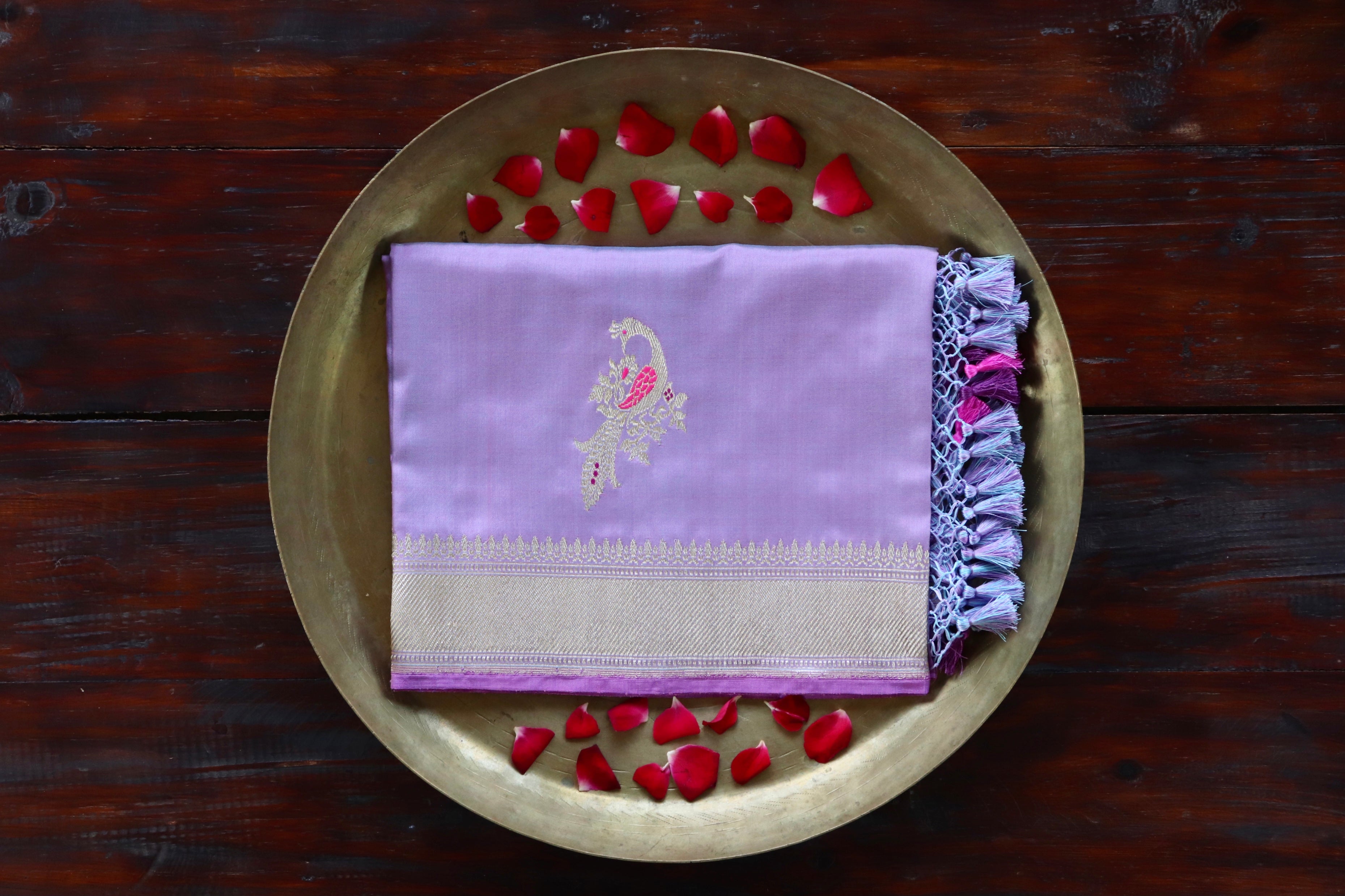 Lilac Bird Motif Pure Silk Handloom Banarasi Dupatta