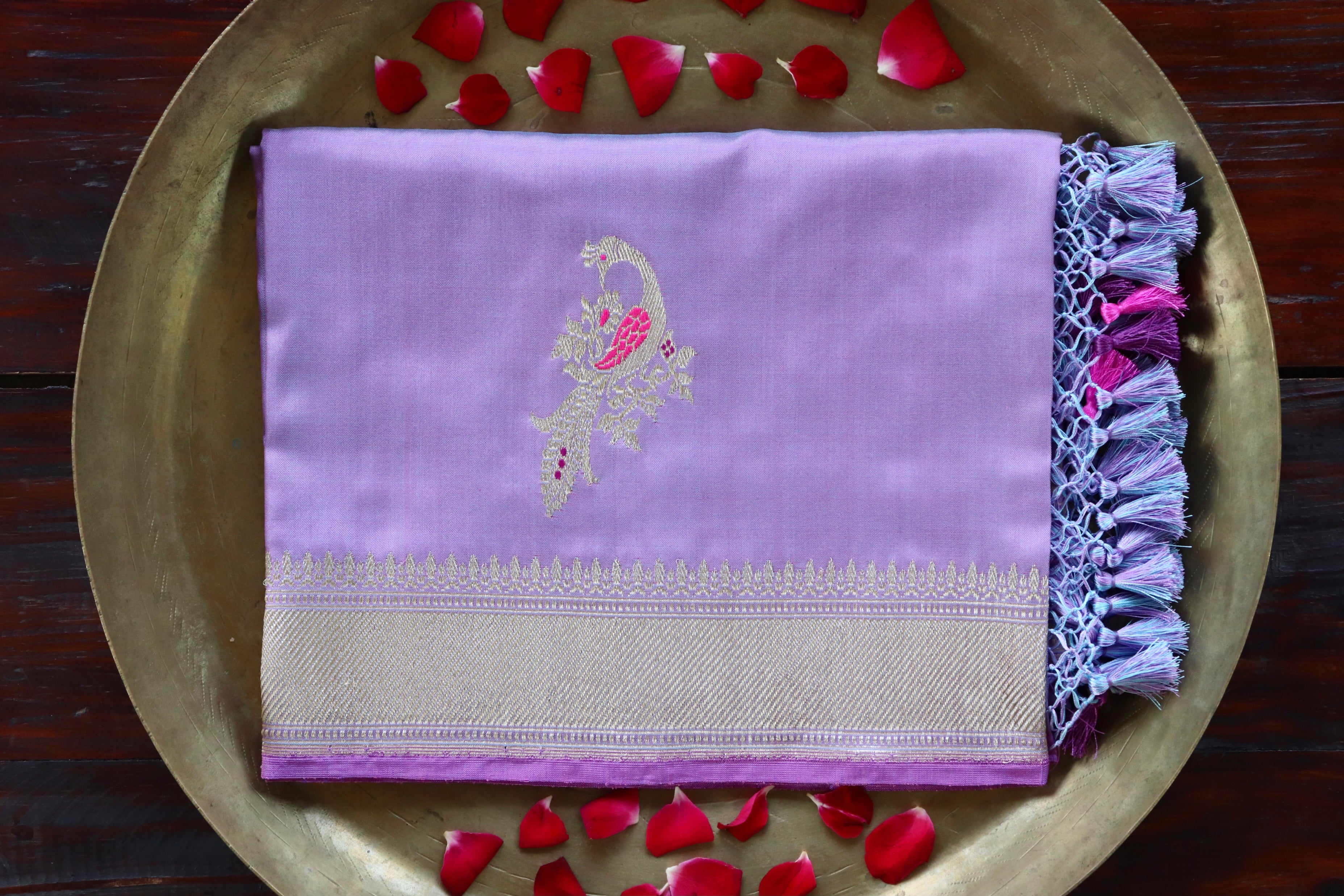 Lilac Bird Motif Pure Silk Handloom Banarasi Dupatta