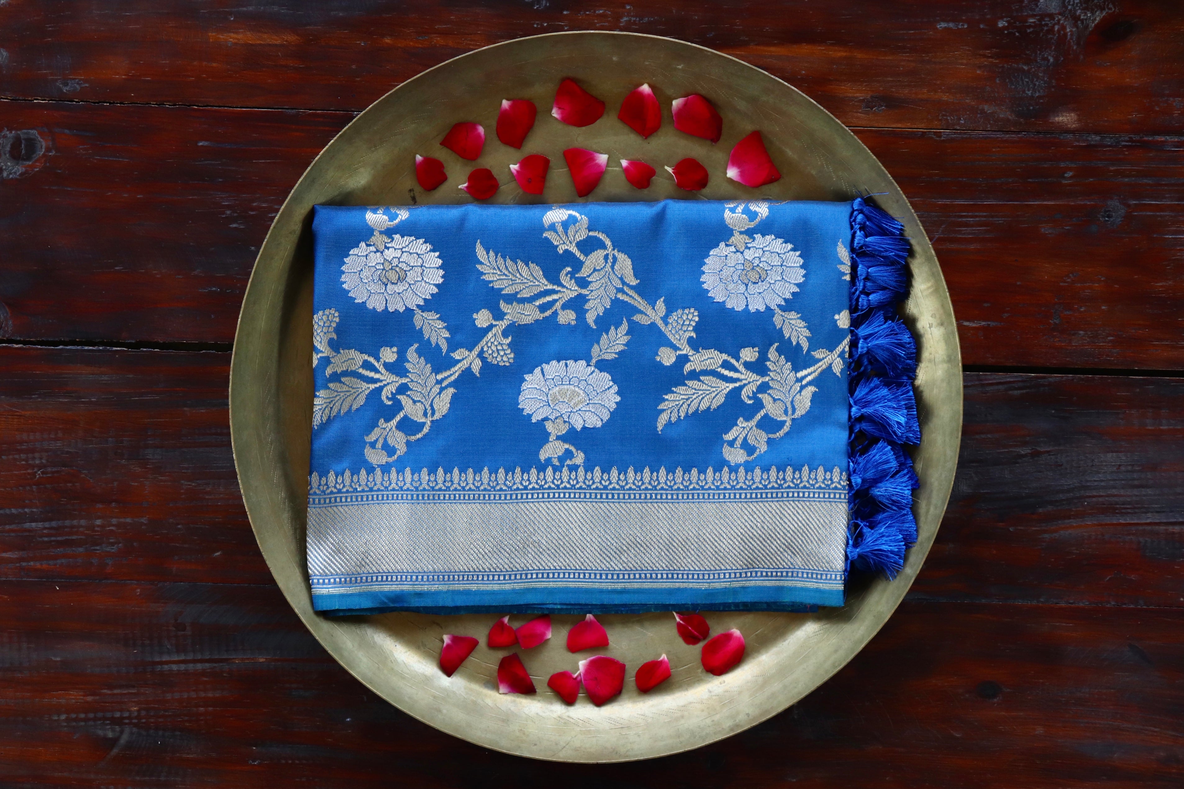 Blue Jangla Pure Silk Handloom Banarasi Dupatta