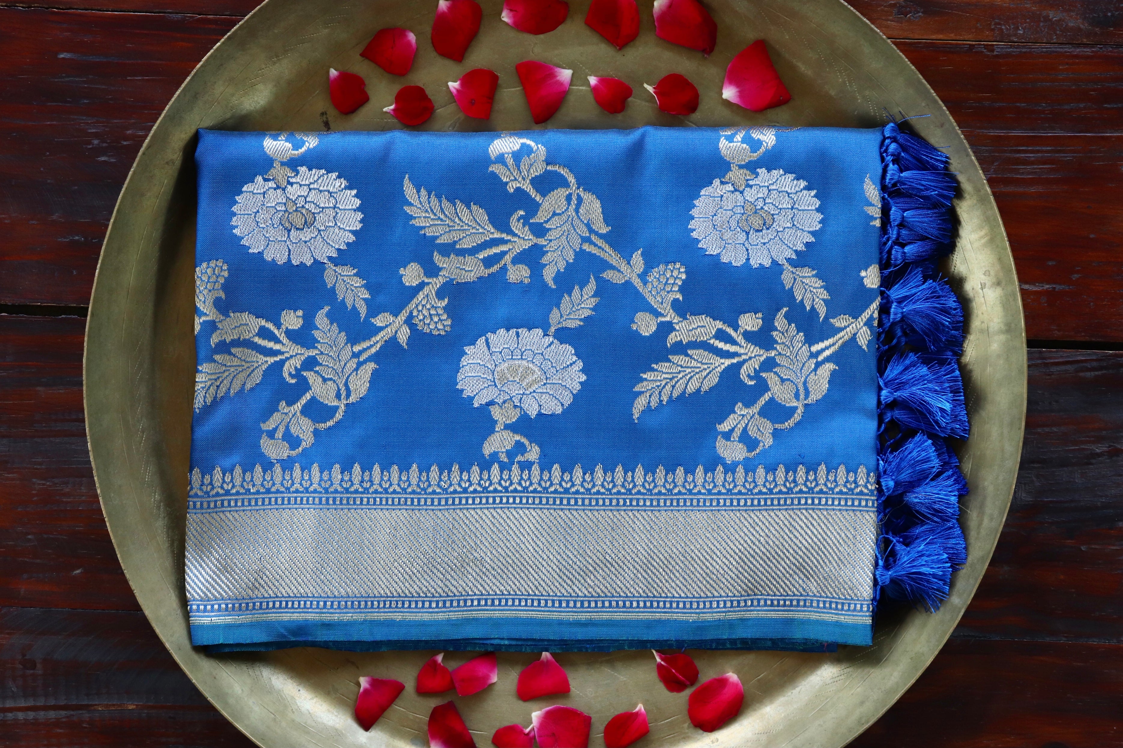 Blue Jangla Pure Silk Handloom Banarasi Dupatta