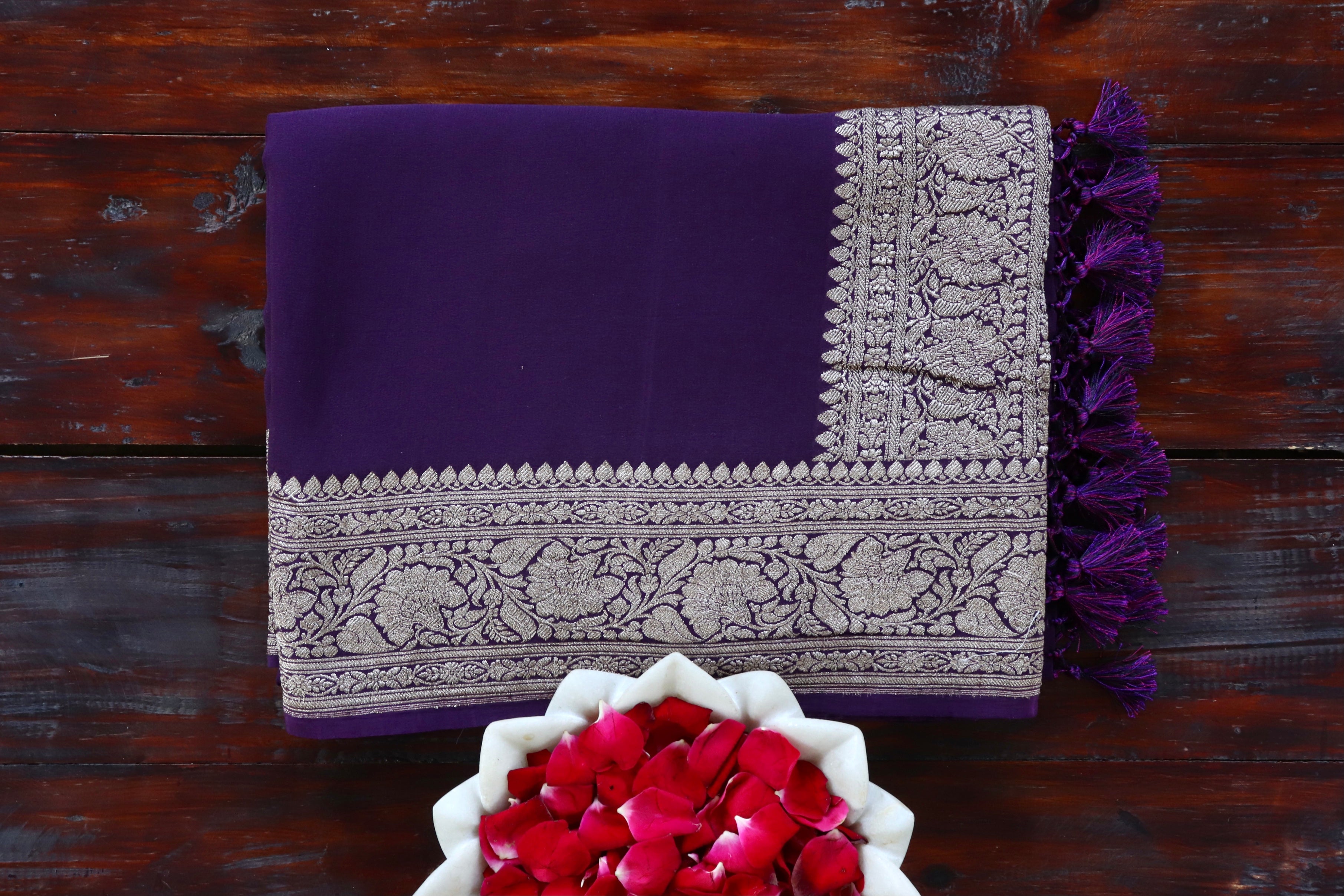 Purple Kadhua Georgette Banarasi Handloom Saree