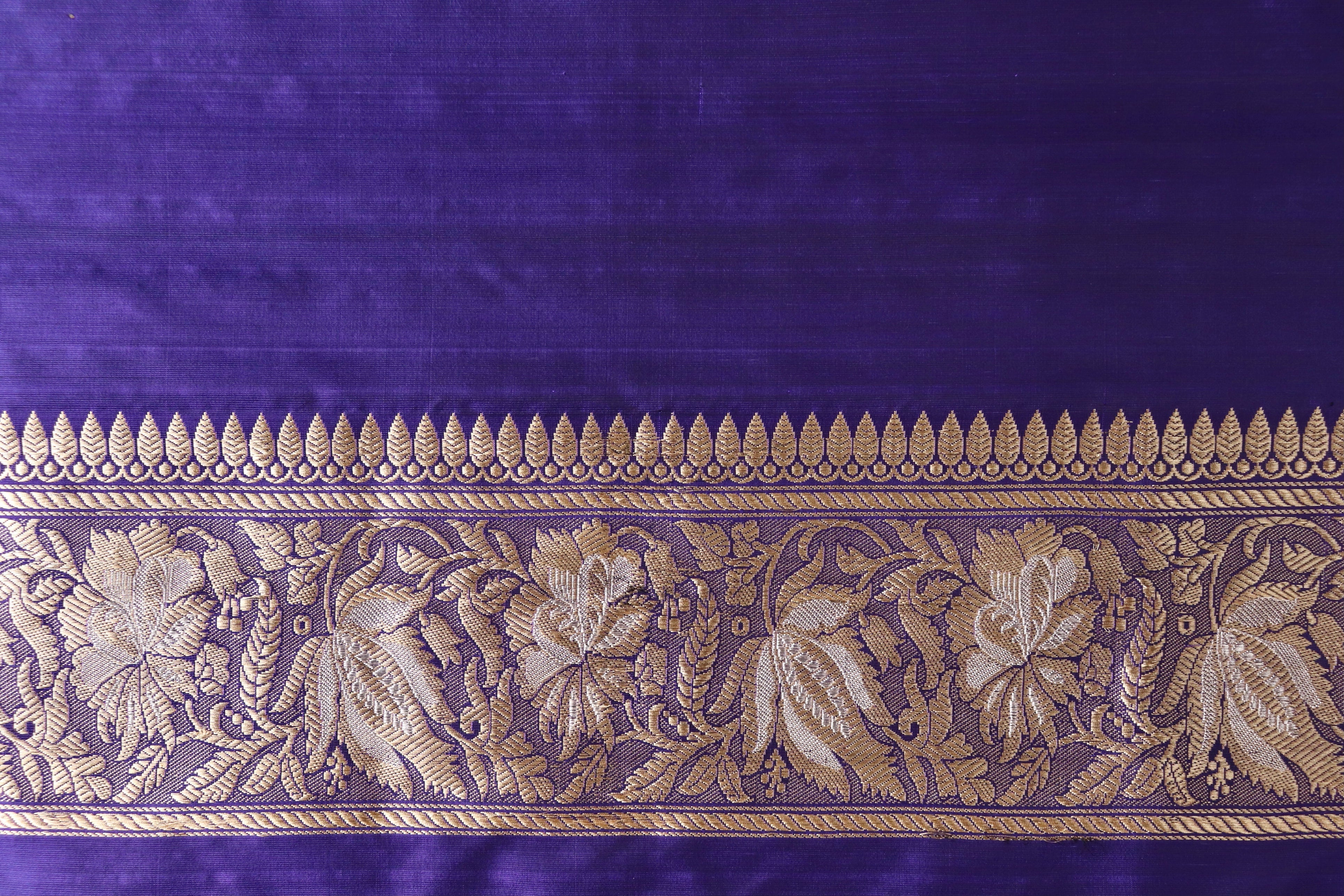 Navy Blue Chinar Jangla Pure Silk Handloom Banarasi Saree