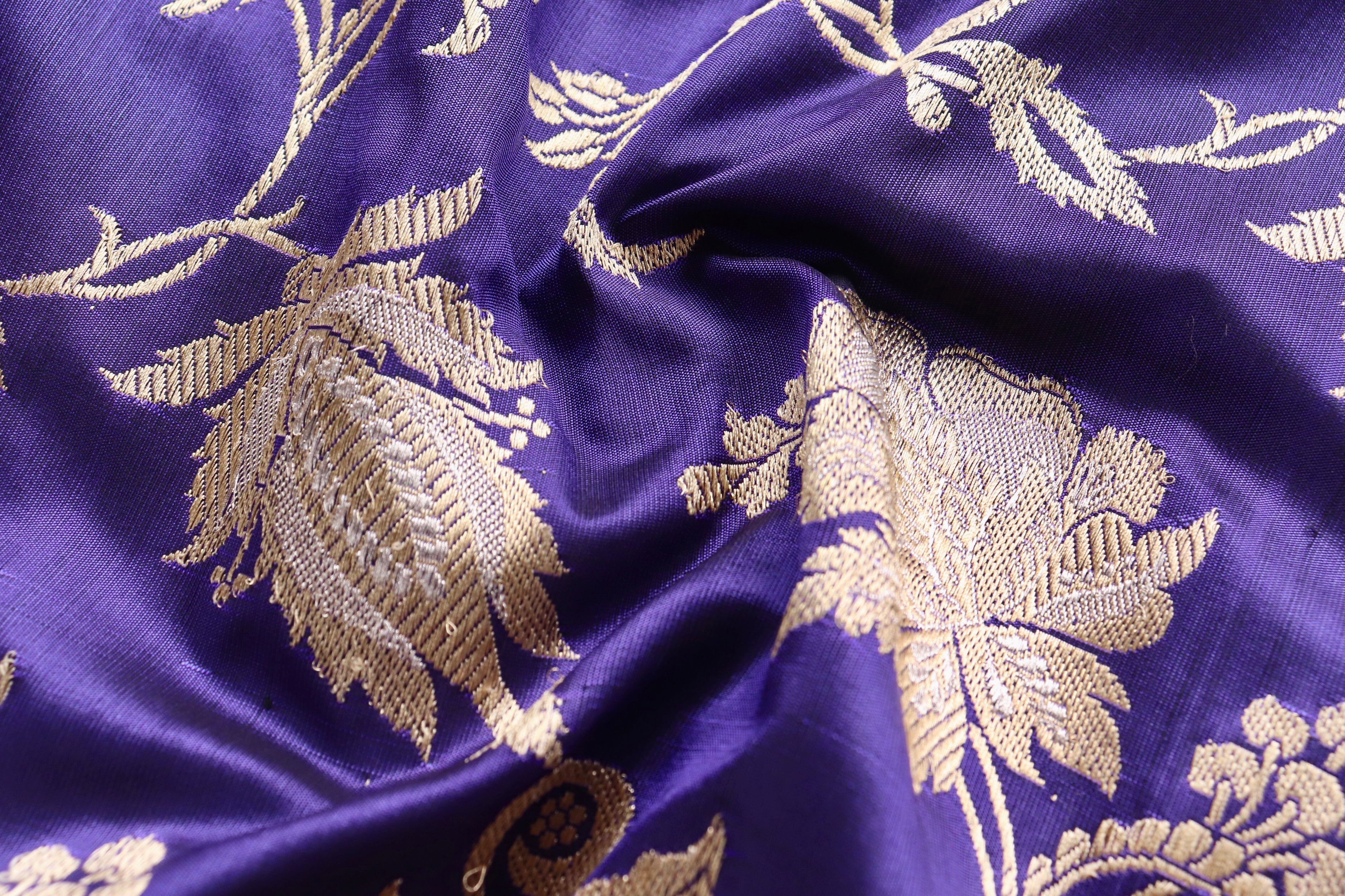 Navy Blue Chinar Jangla Pure Silk Handloom Banarasi Saree