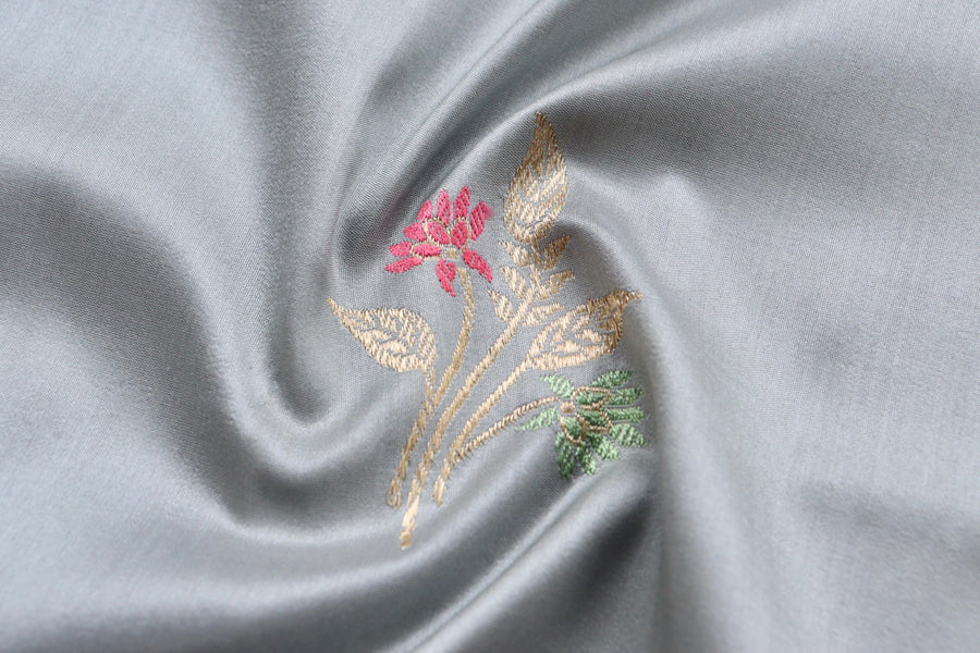 Grey Leaf Motif Pure Silk Handloom Banarasi Dupatta