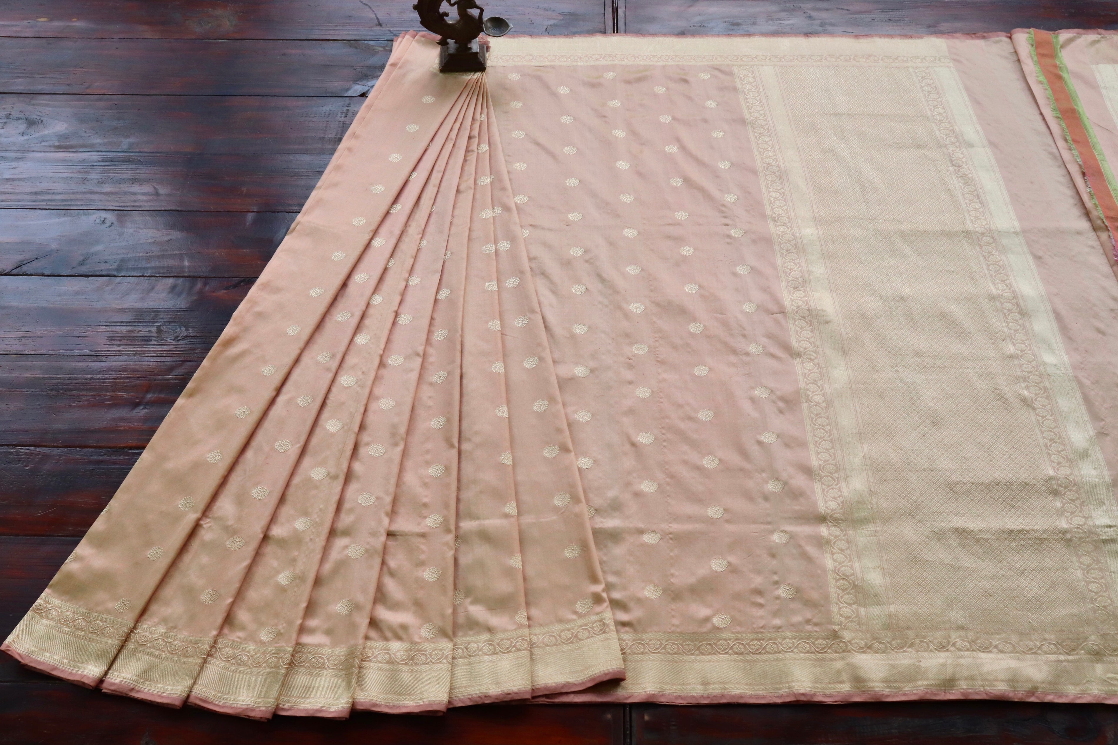 Peach Ginnie Motif Pure Silk Handloom Banarasi Saree