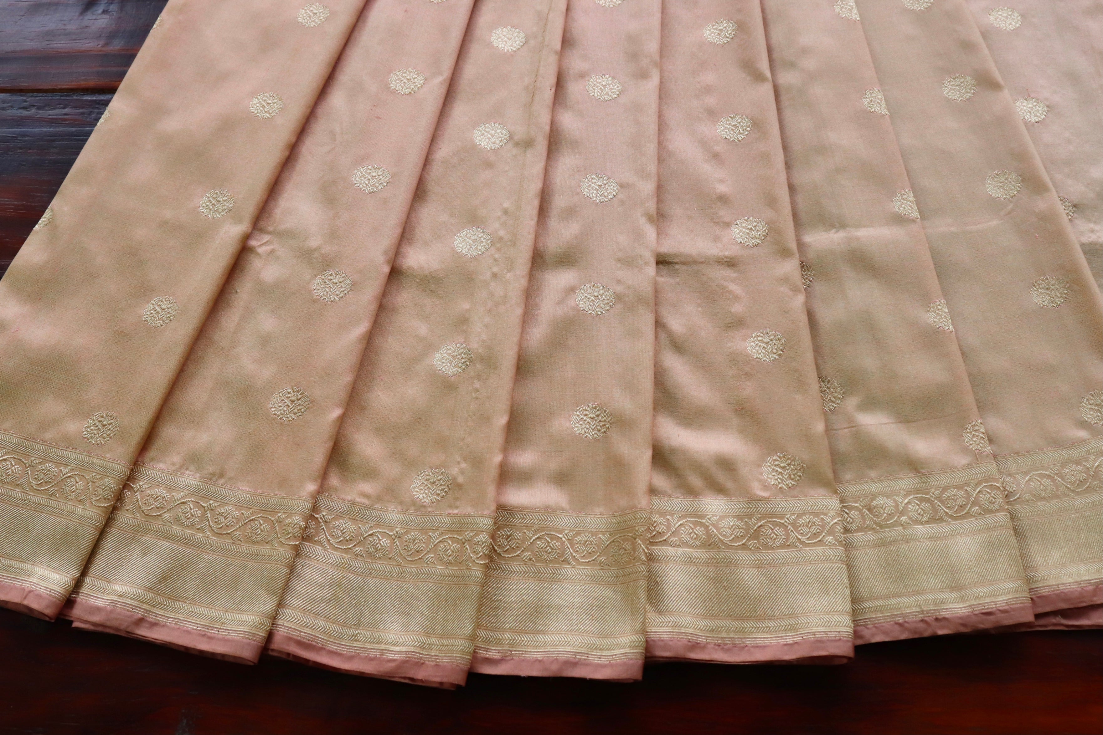 Peach Ginnie Motif Pure Silk Handloom Banarasi Saree