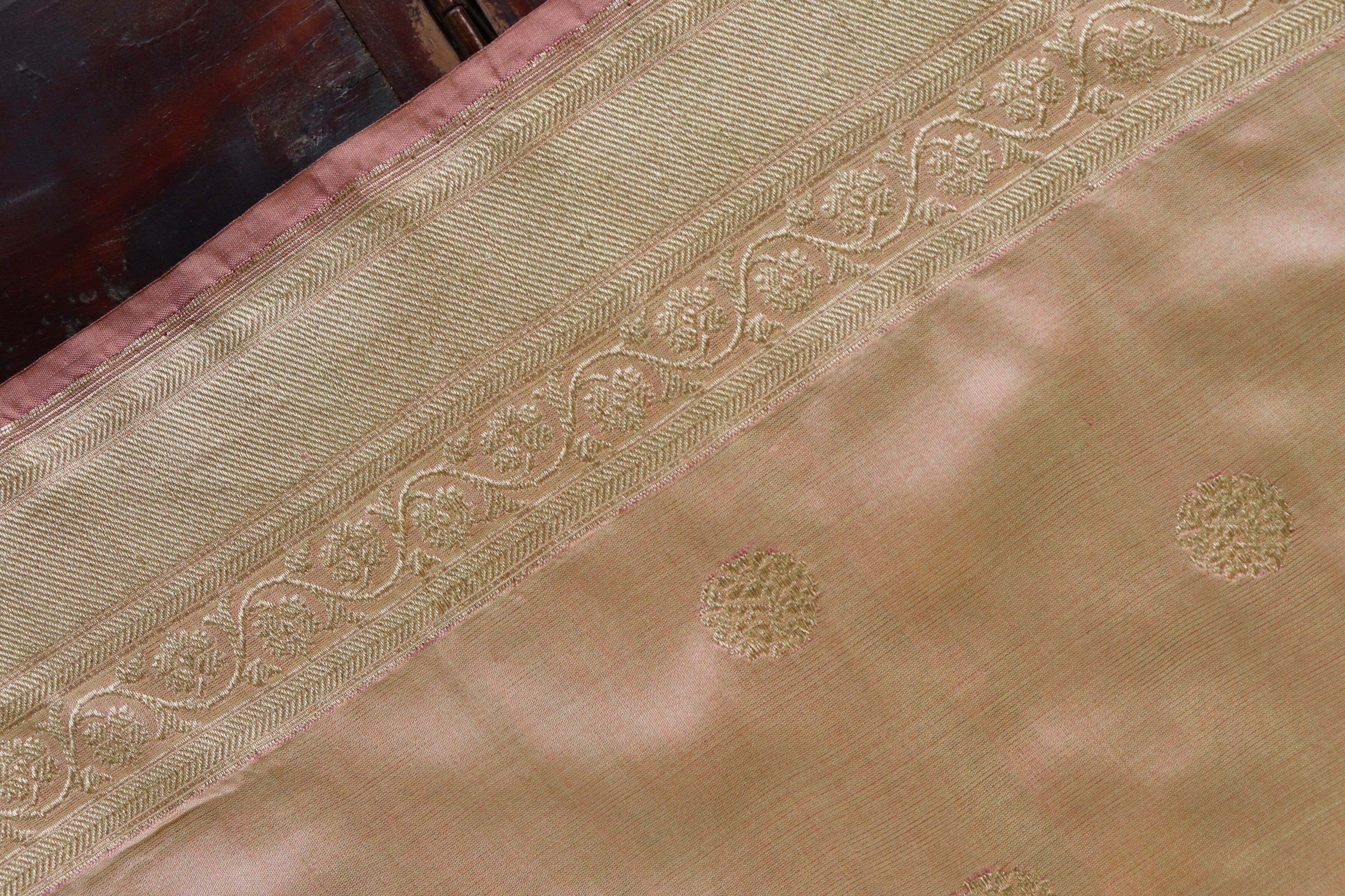 Peach Ginnie Motif Pure Silk Handloom Banarasi Saree