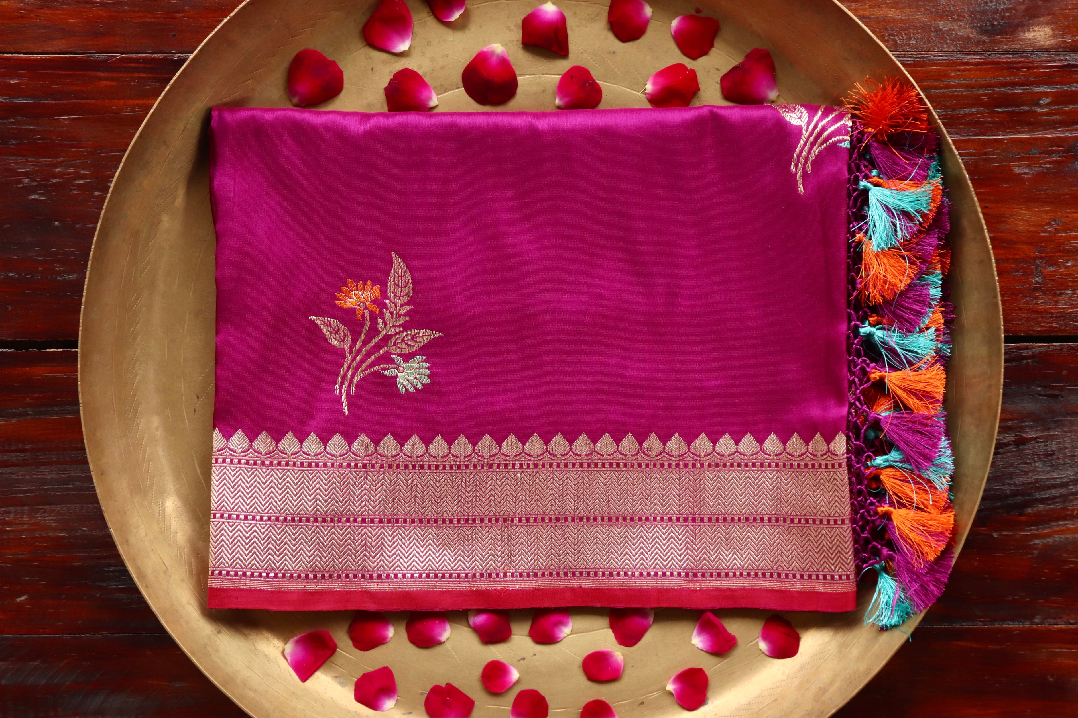 Purple Leaf Motif Pure Silk Handloom Banarasi Dupatta