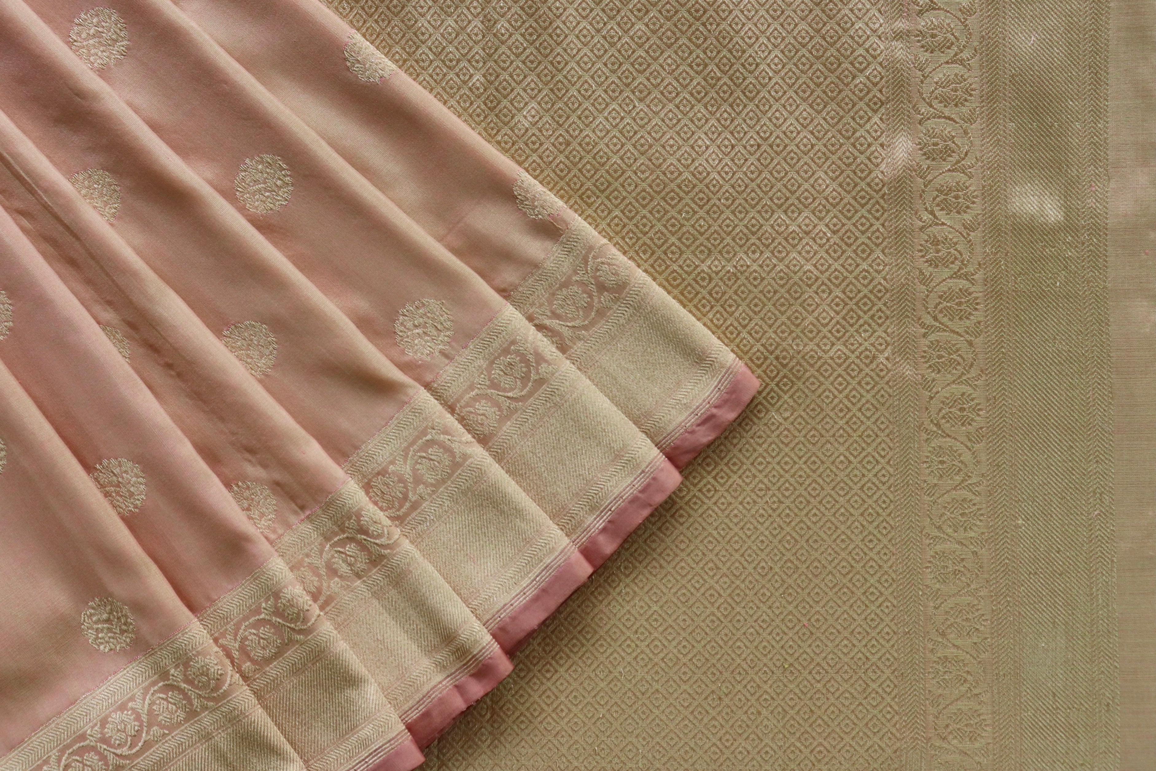 Peach Ginnie Motif Pure Silk Handloom Banarasi Saree