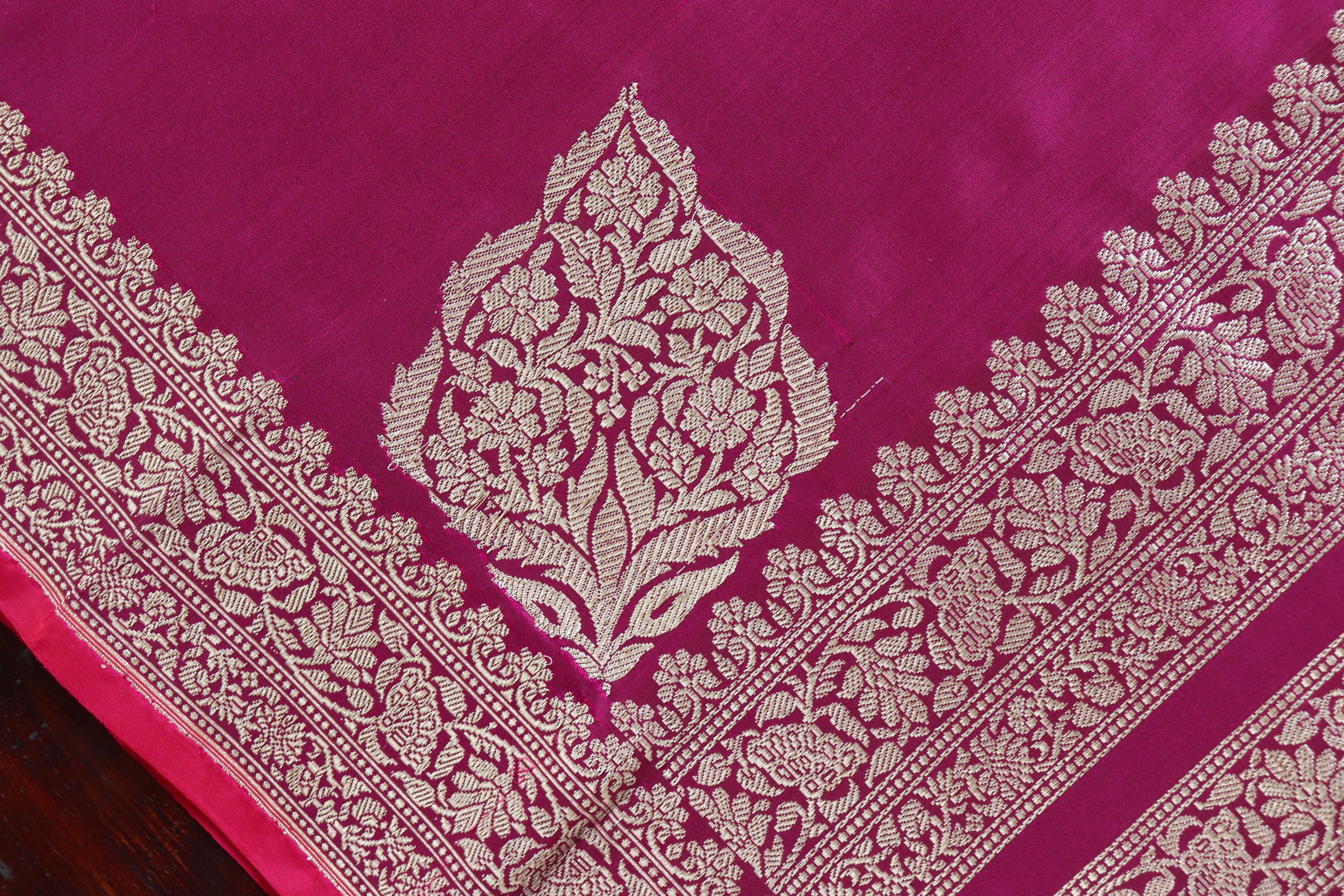 Burgundy Kadhua Pure Silk Handloom Banarasi Saree
