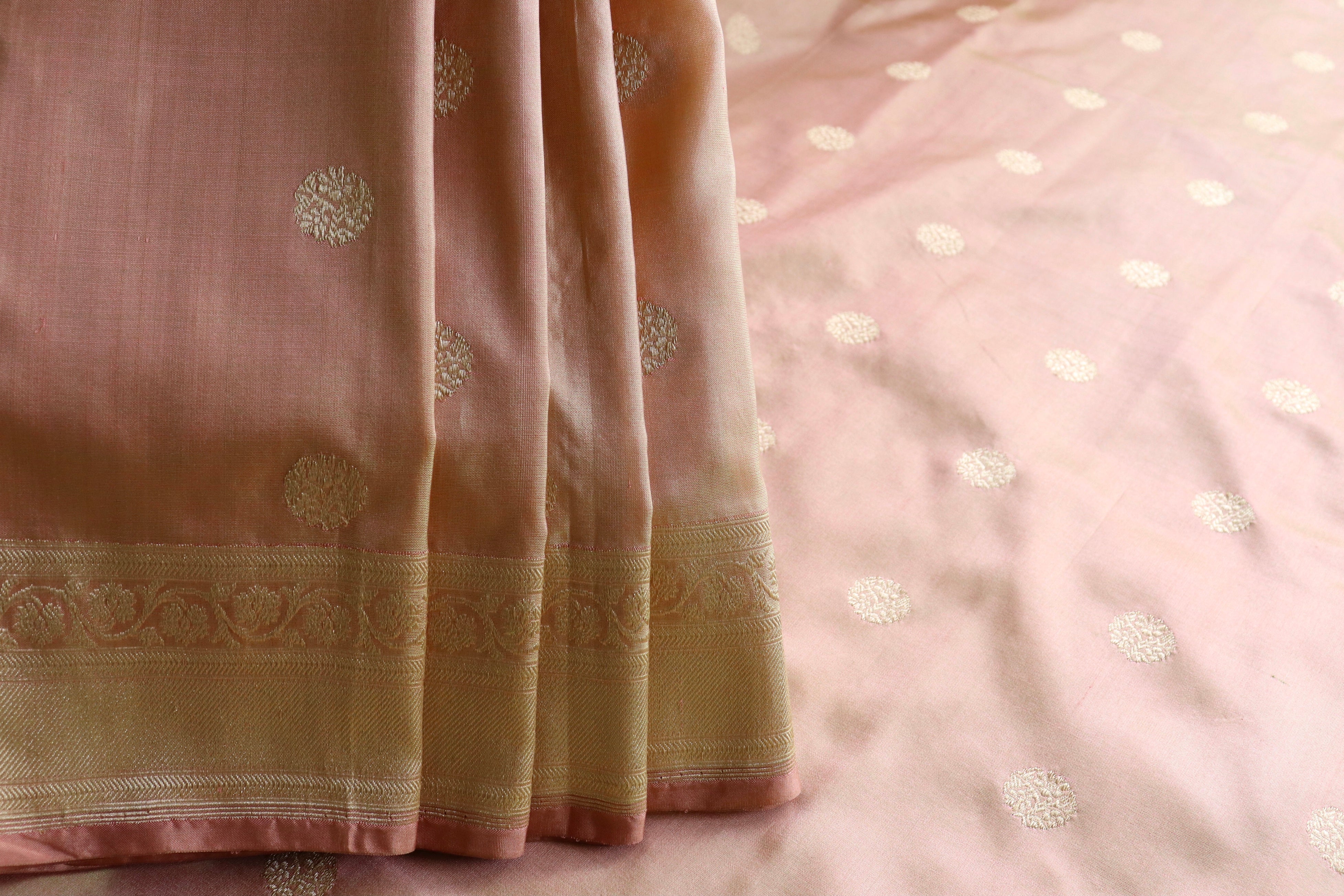 Peach Ginnie Motif Pure Silk Handloom Banarasi Saree