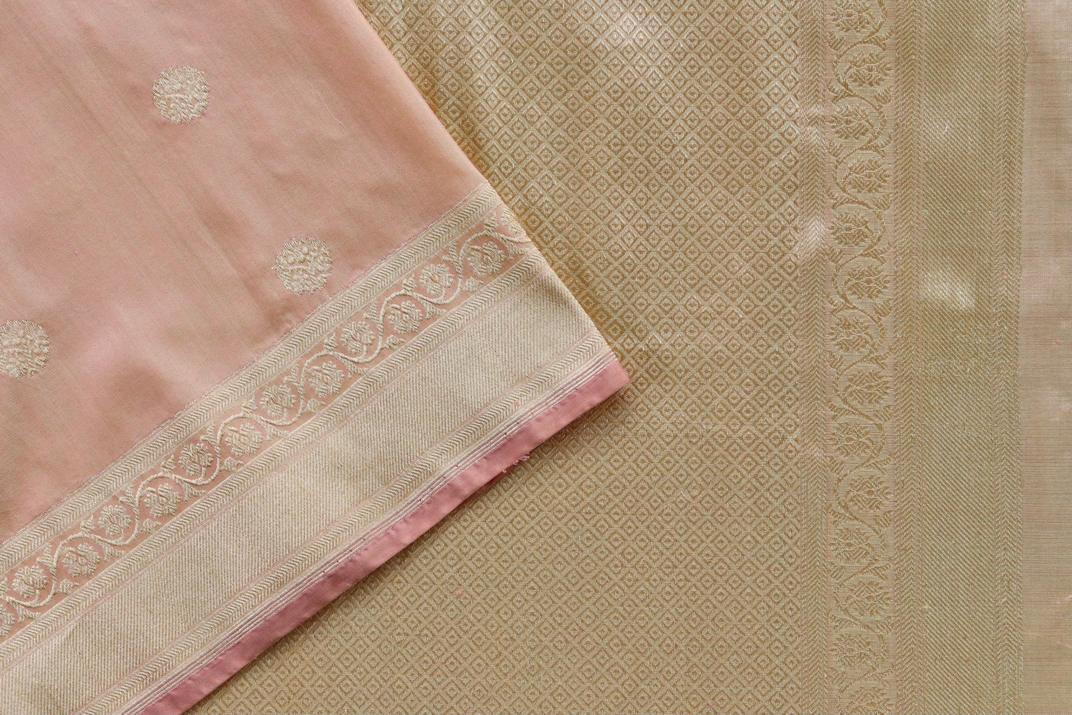 Peach Ginnie Motif Pure Silk Handloom Banarasi Saree