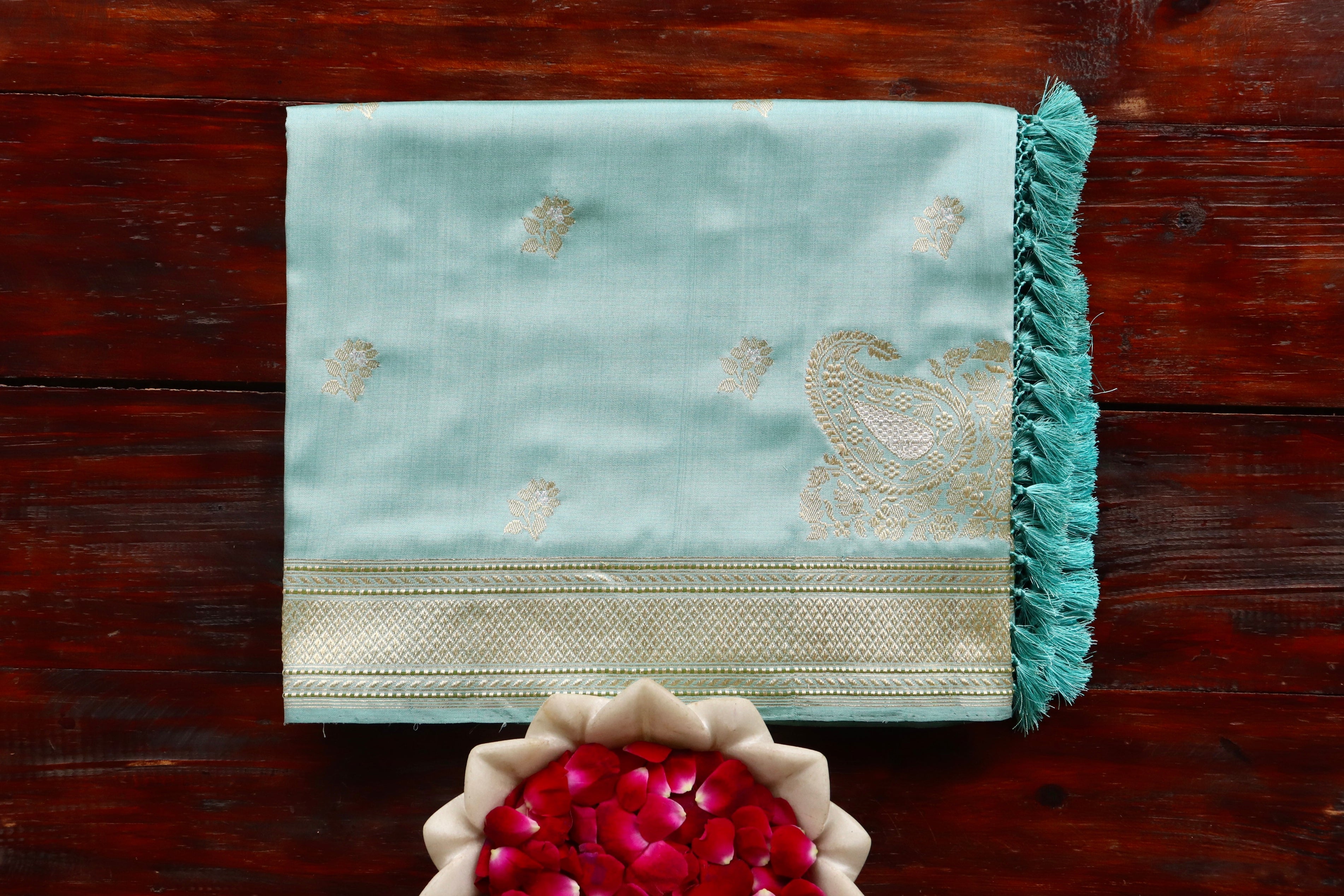 Sky Blue Kadhua Motif Pure Silk Handloom Banarasi Saree