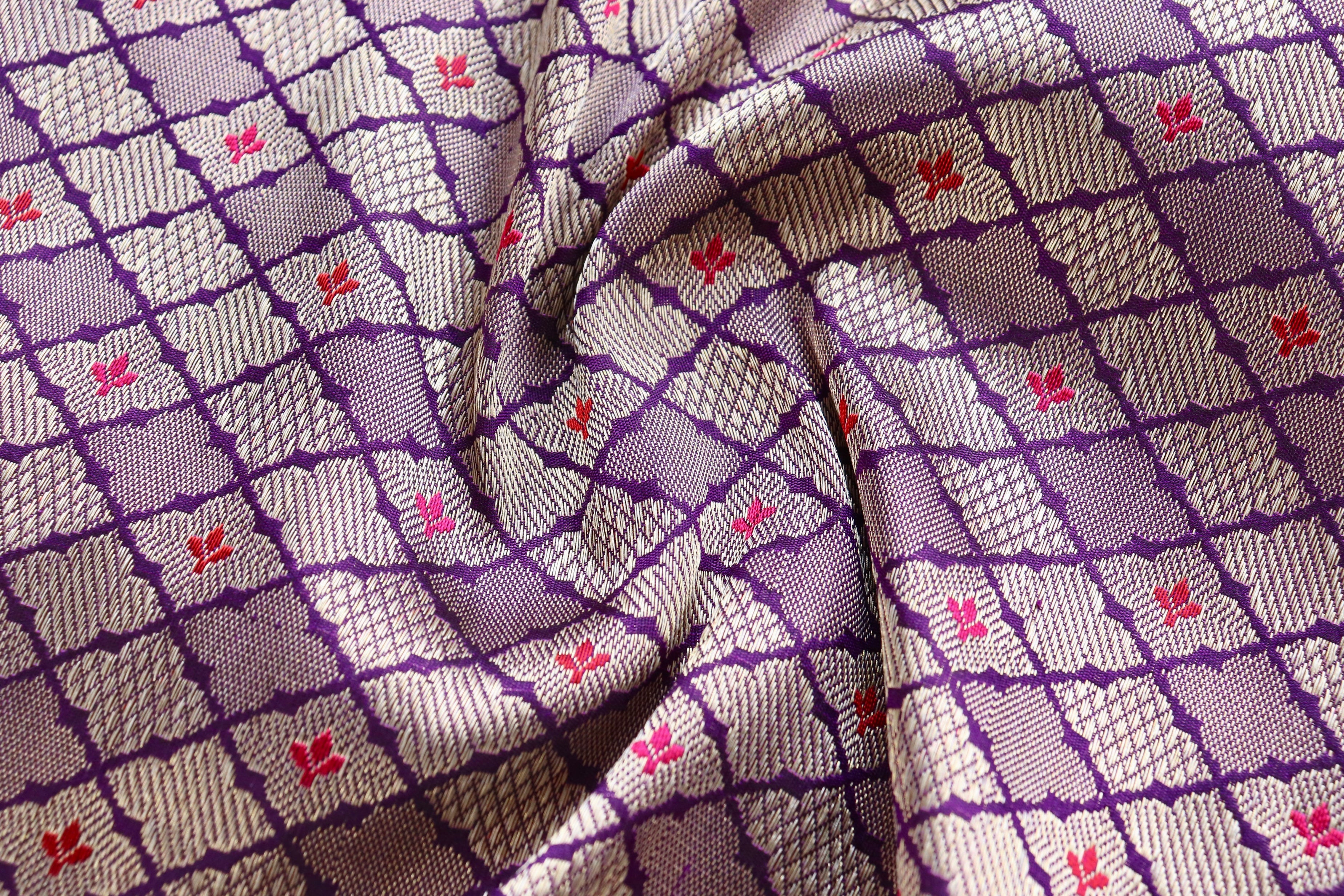 Purple Meenadar Tanchoi Pure Silk Handloom Banarasi Saree